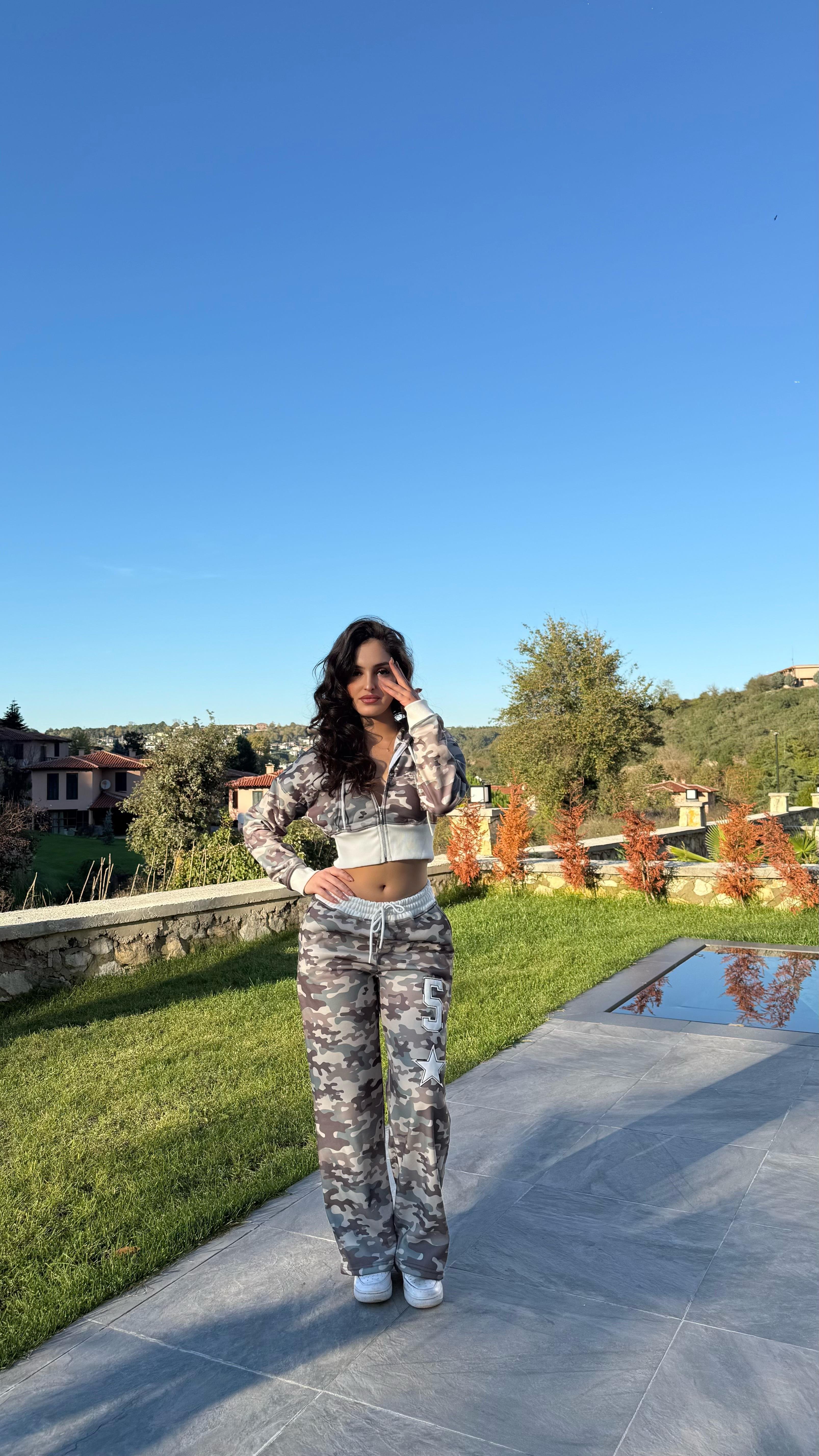 Kamuflaj Crop Takım Yeşil