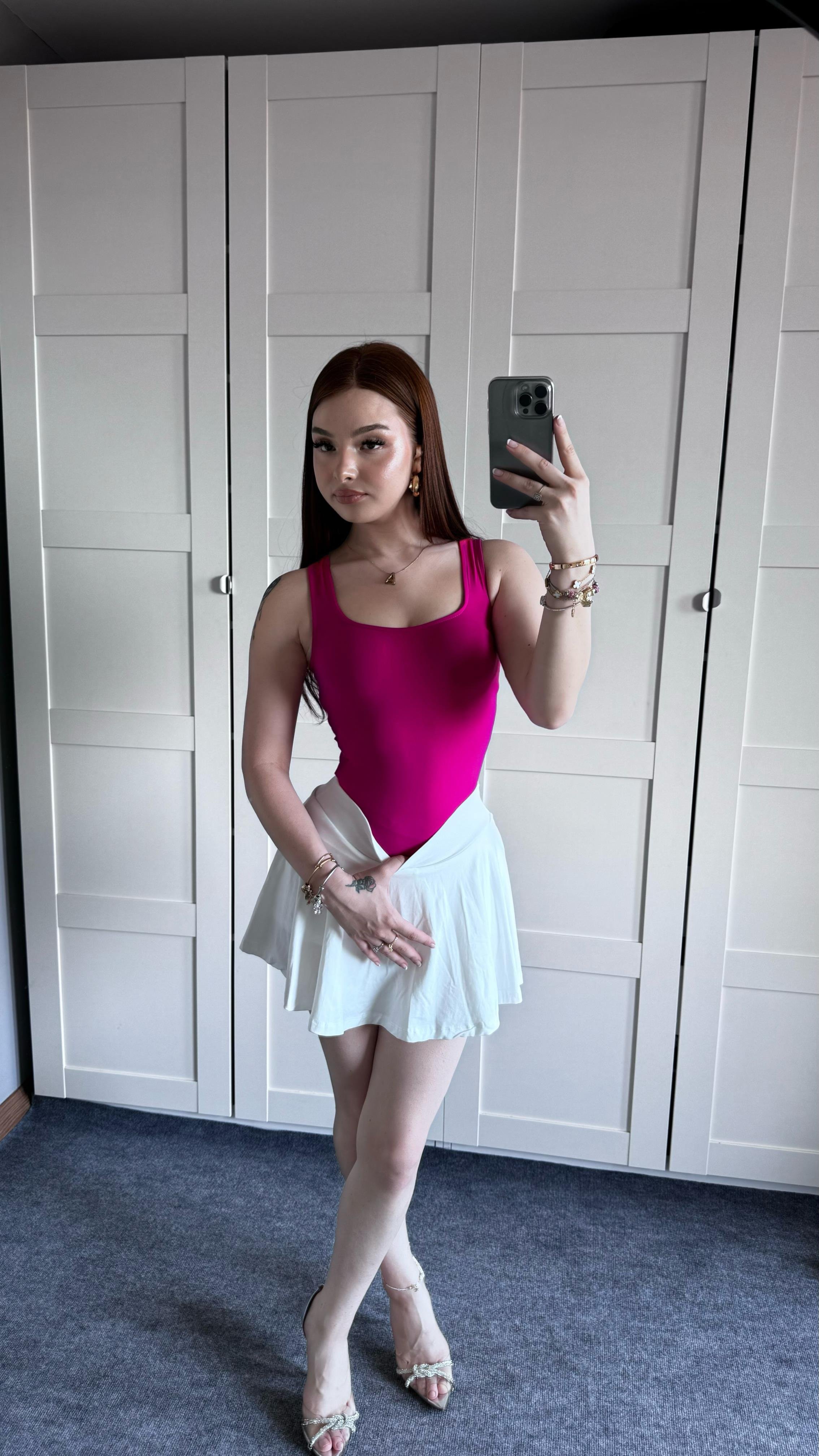 Kare Yaka Bodysuit Fuşya