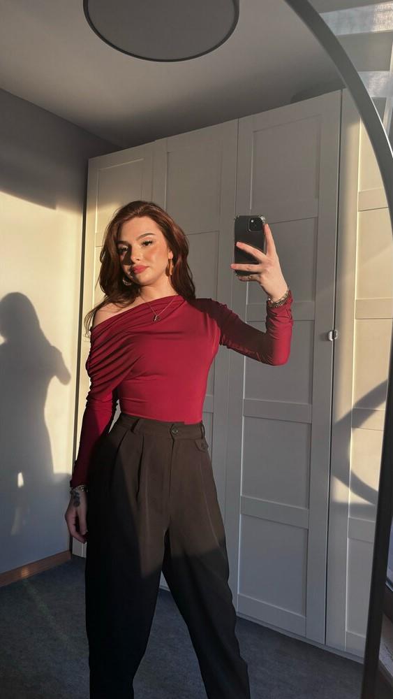 Kayık Yaka Bluz Bordo