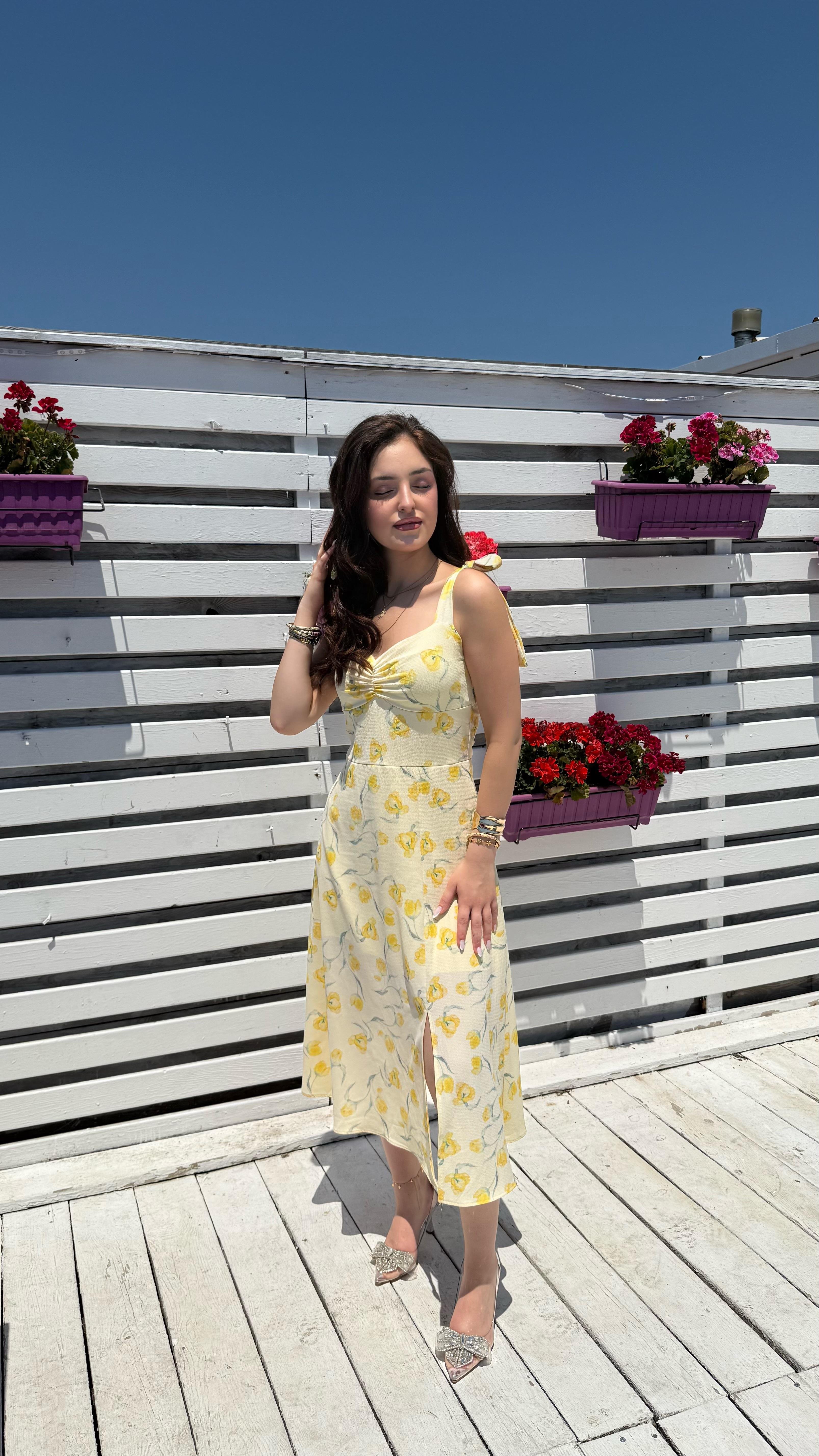 Massha Çiçekli Elbise Sarı