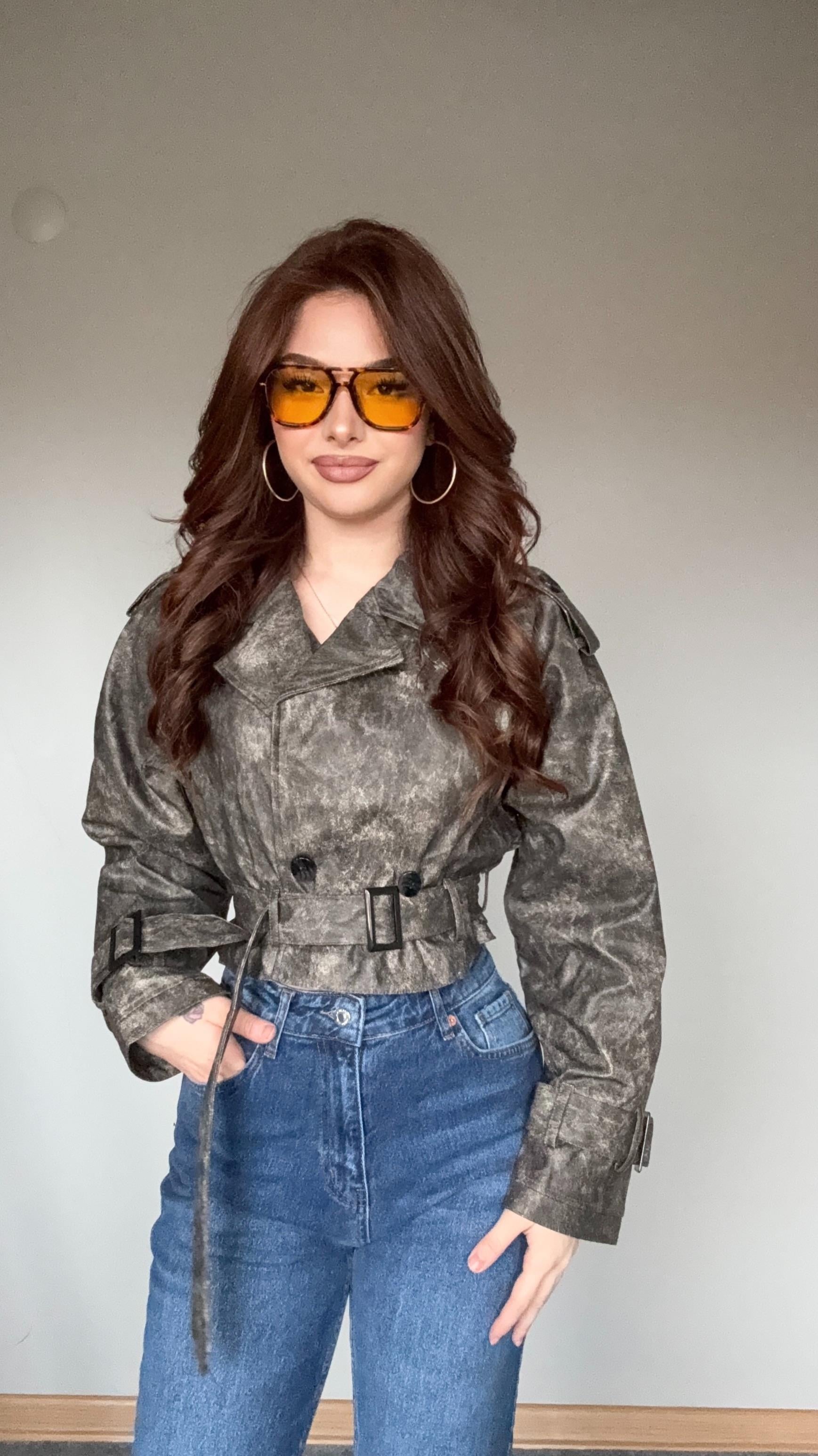 Massi Deri Crop Biker Ceket Batik