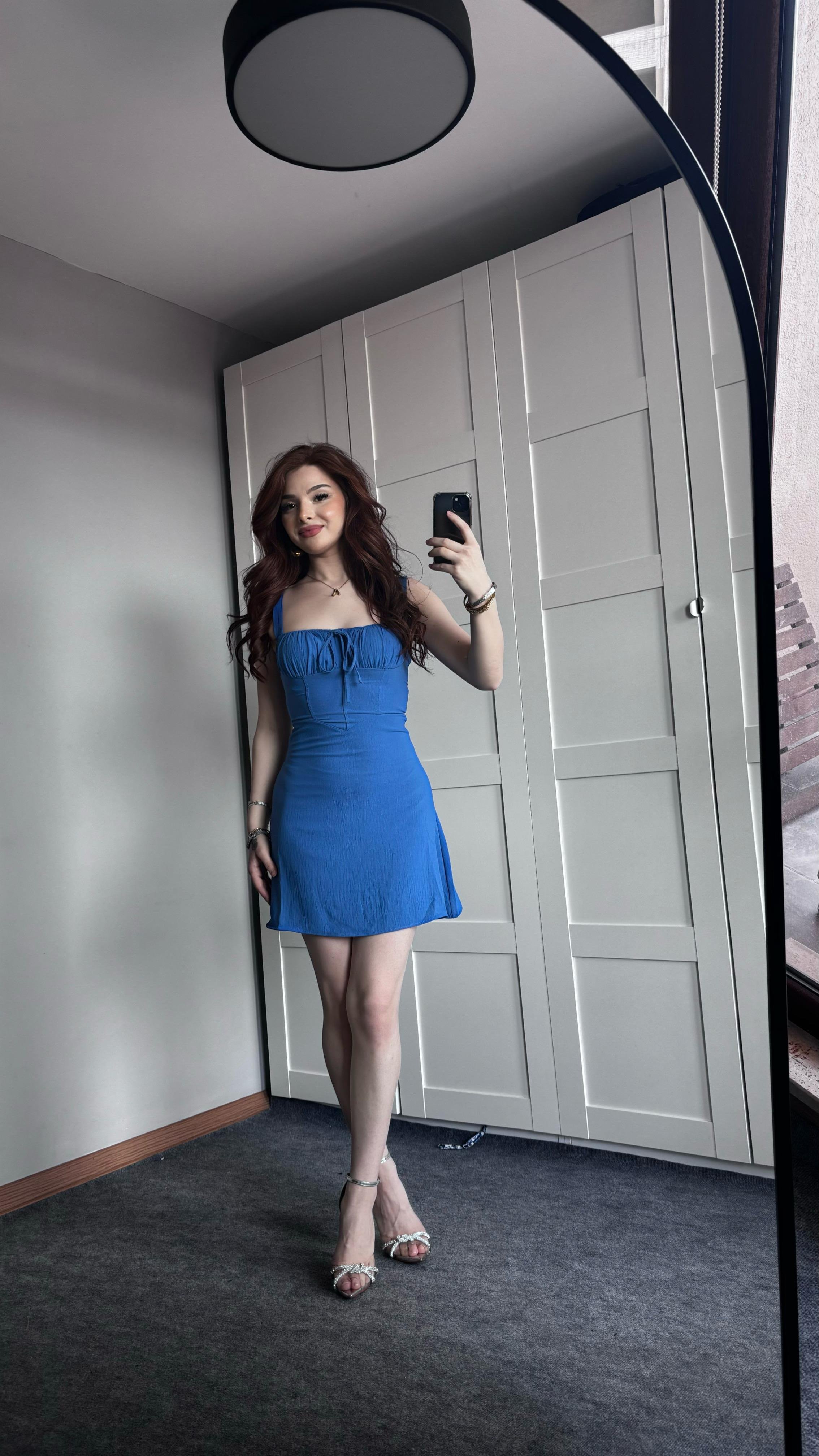 Mini Çıtır Sade Mavi Elbise