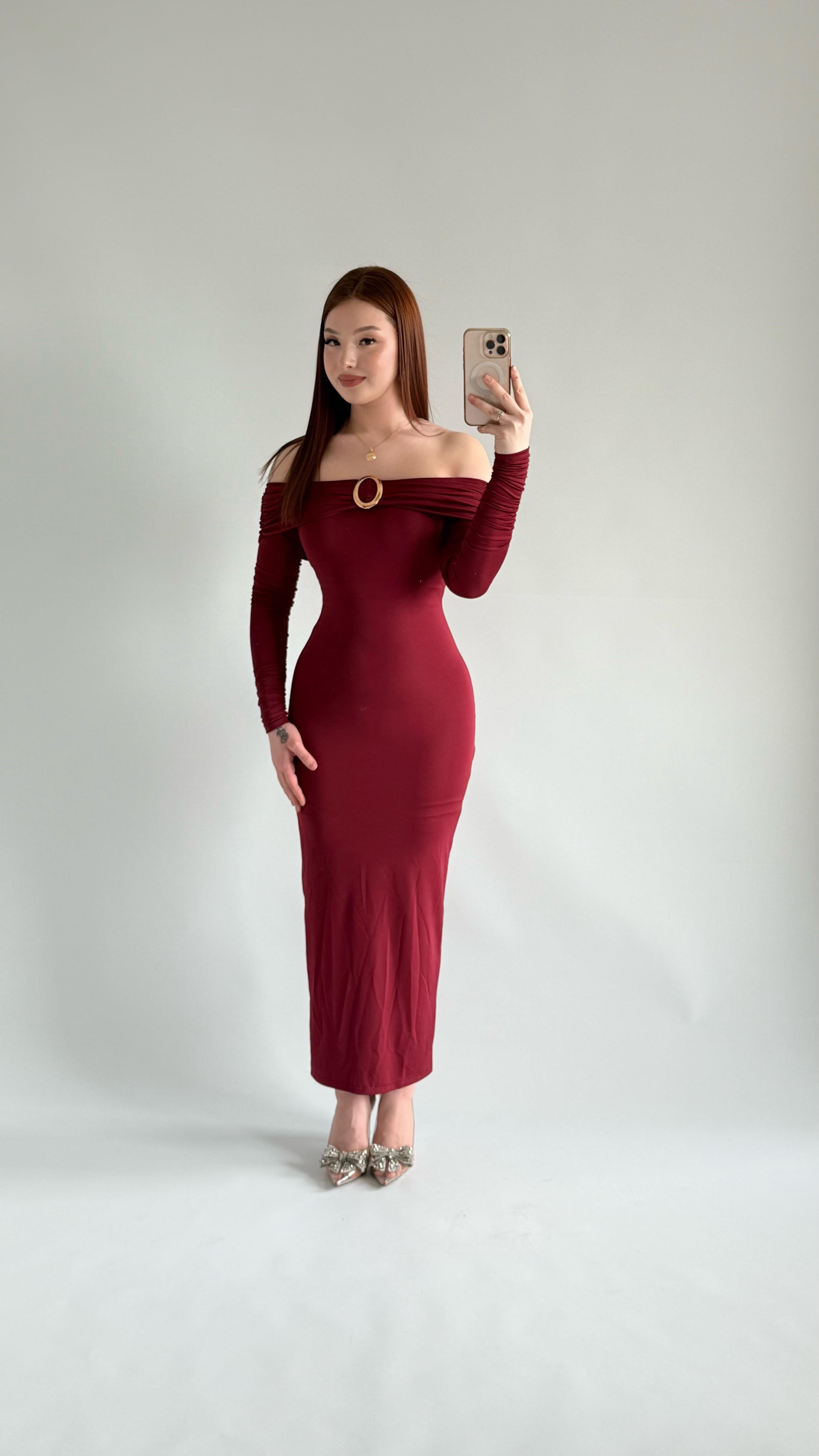 Olimpus Maxi Elbise Bordo