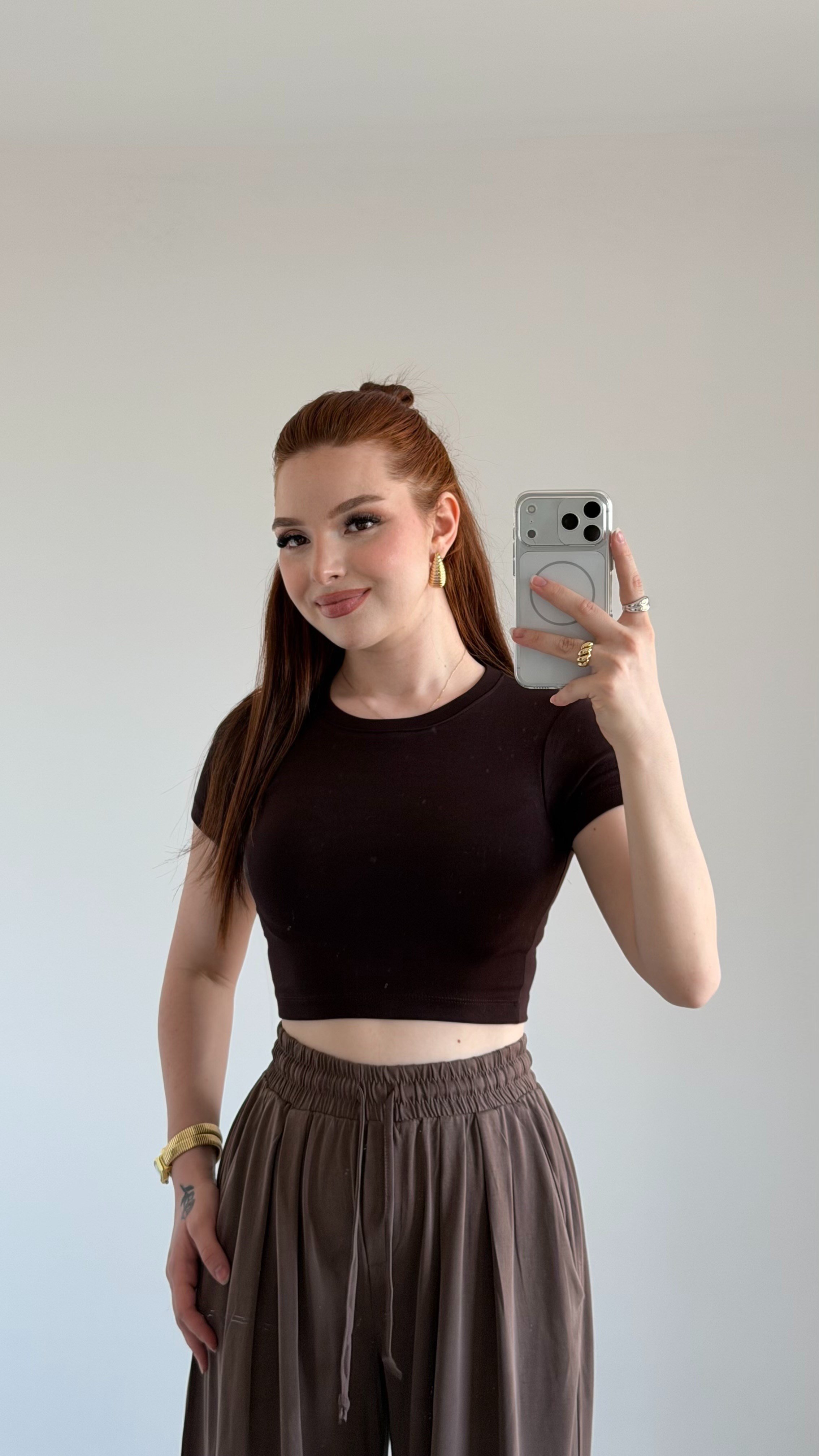 Oysh. Yarım Modal Crop Kahverengi