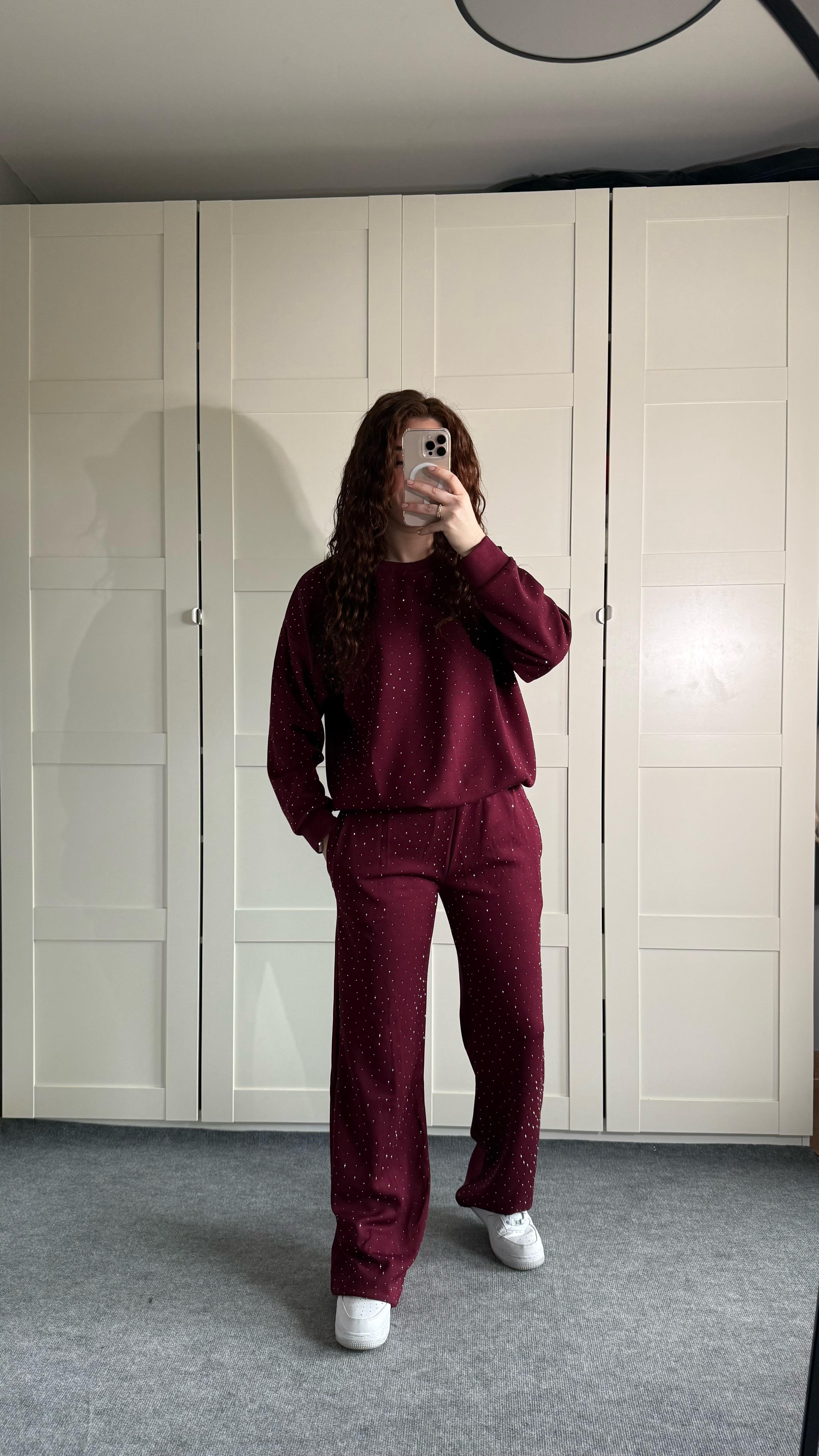 Oysh Taşlı Eşofman Takımı Bordo