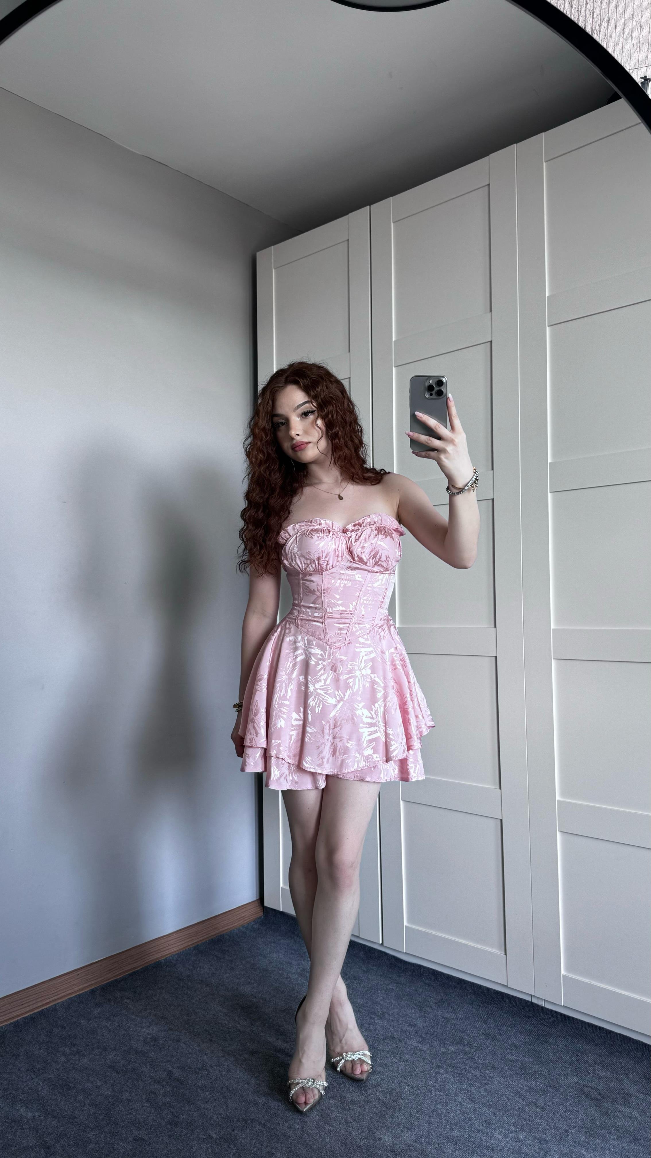 Saten Şortlu Pembe Elbise