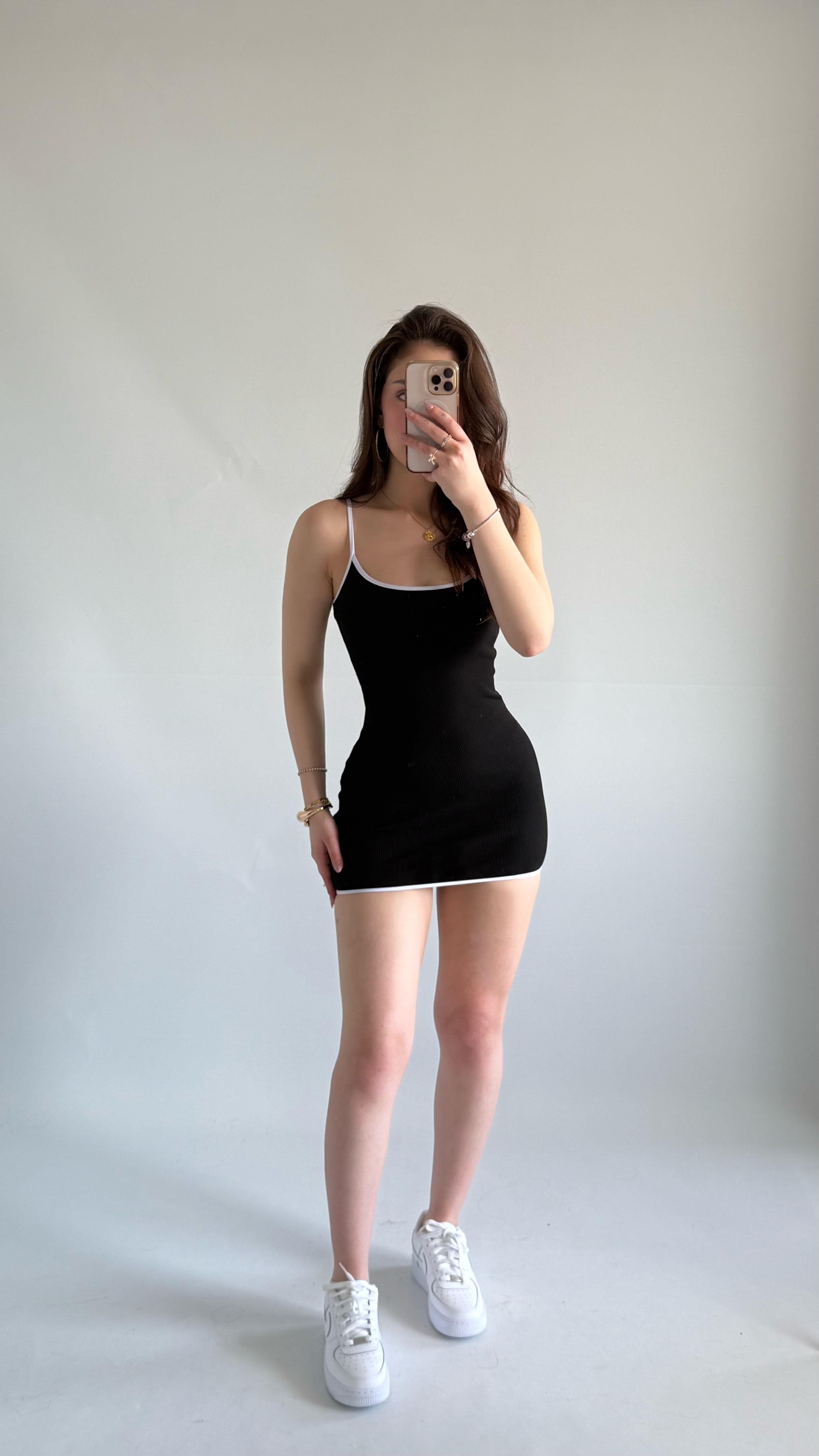 Spor Mini Fitilli Elbise Siyah