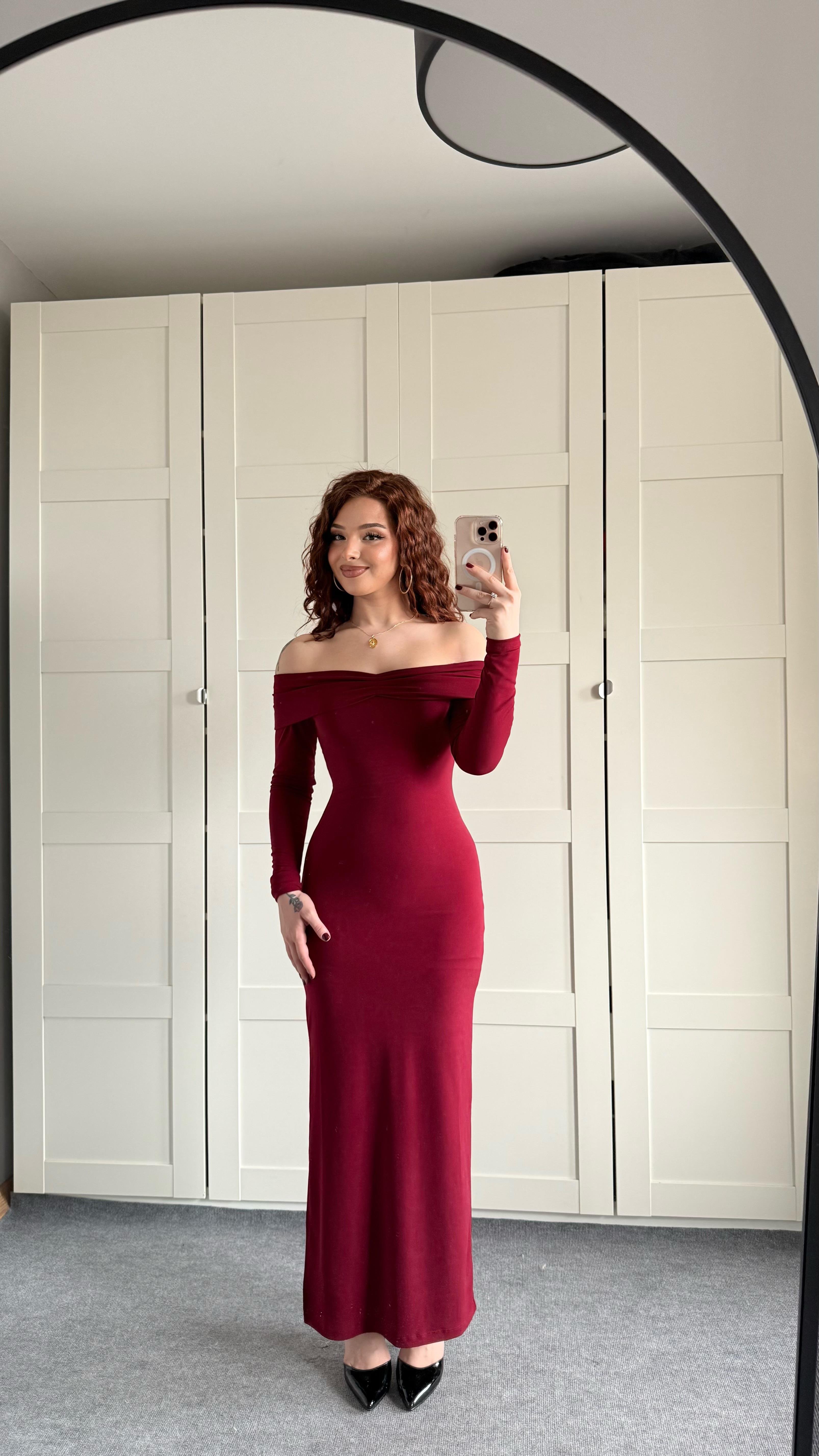 Star Elbise Uzun Kollu Bordo