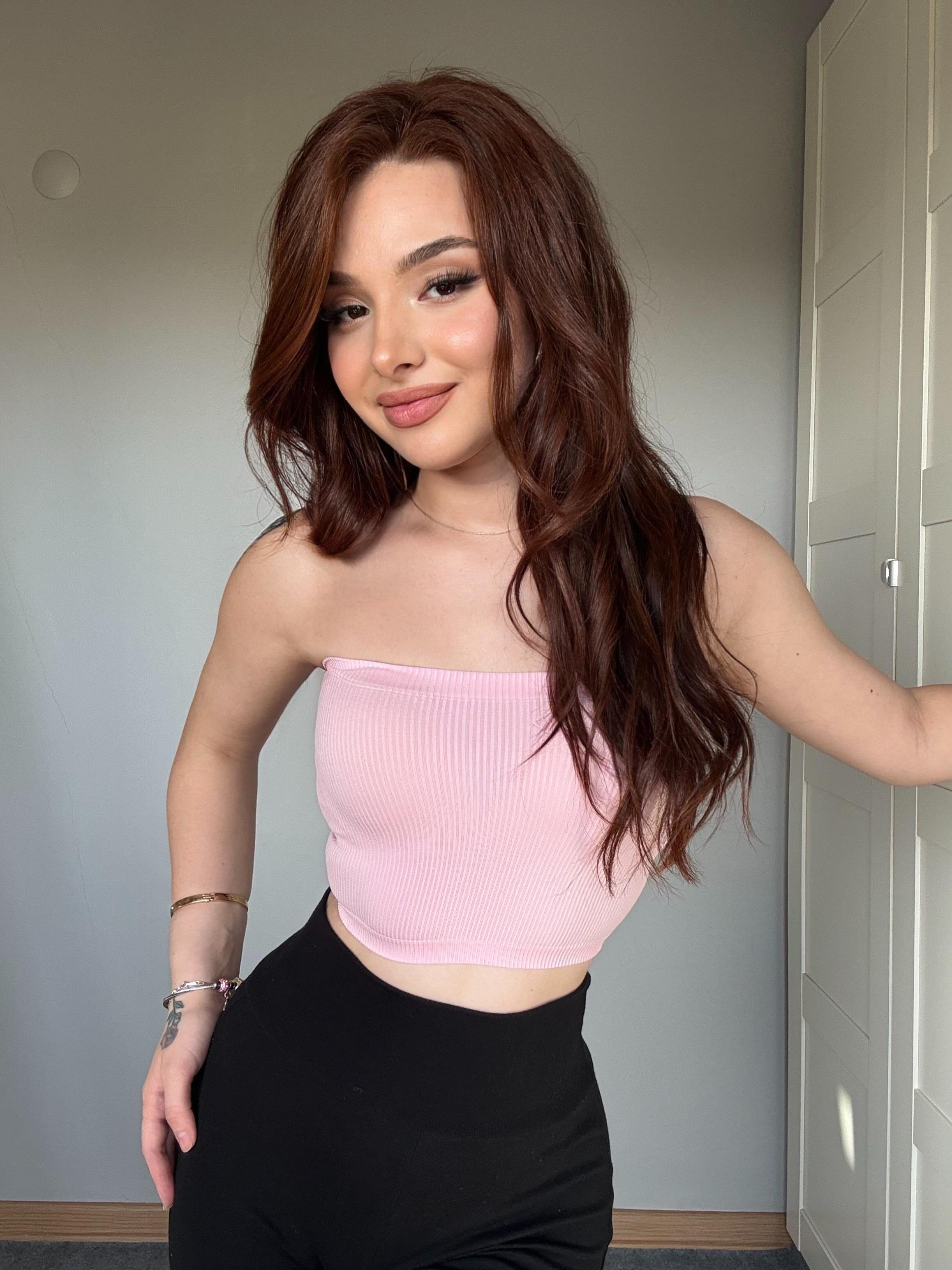 Straplez Fitilli Crop Toz Pembe