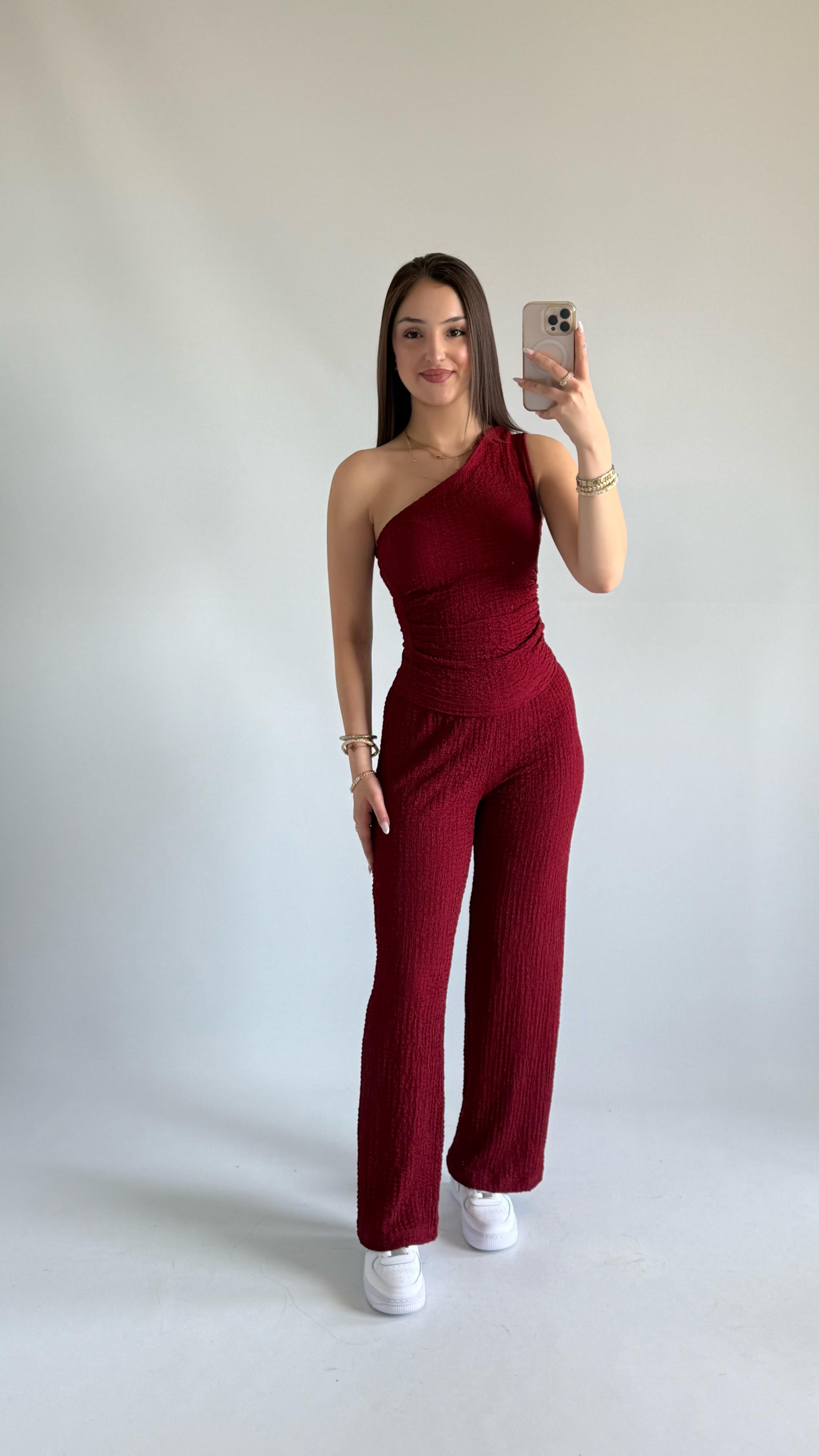 Tek Omuz Bubble İkili Takım Bordo