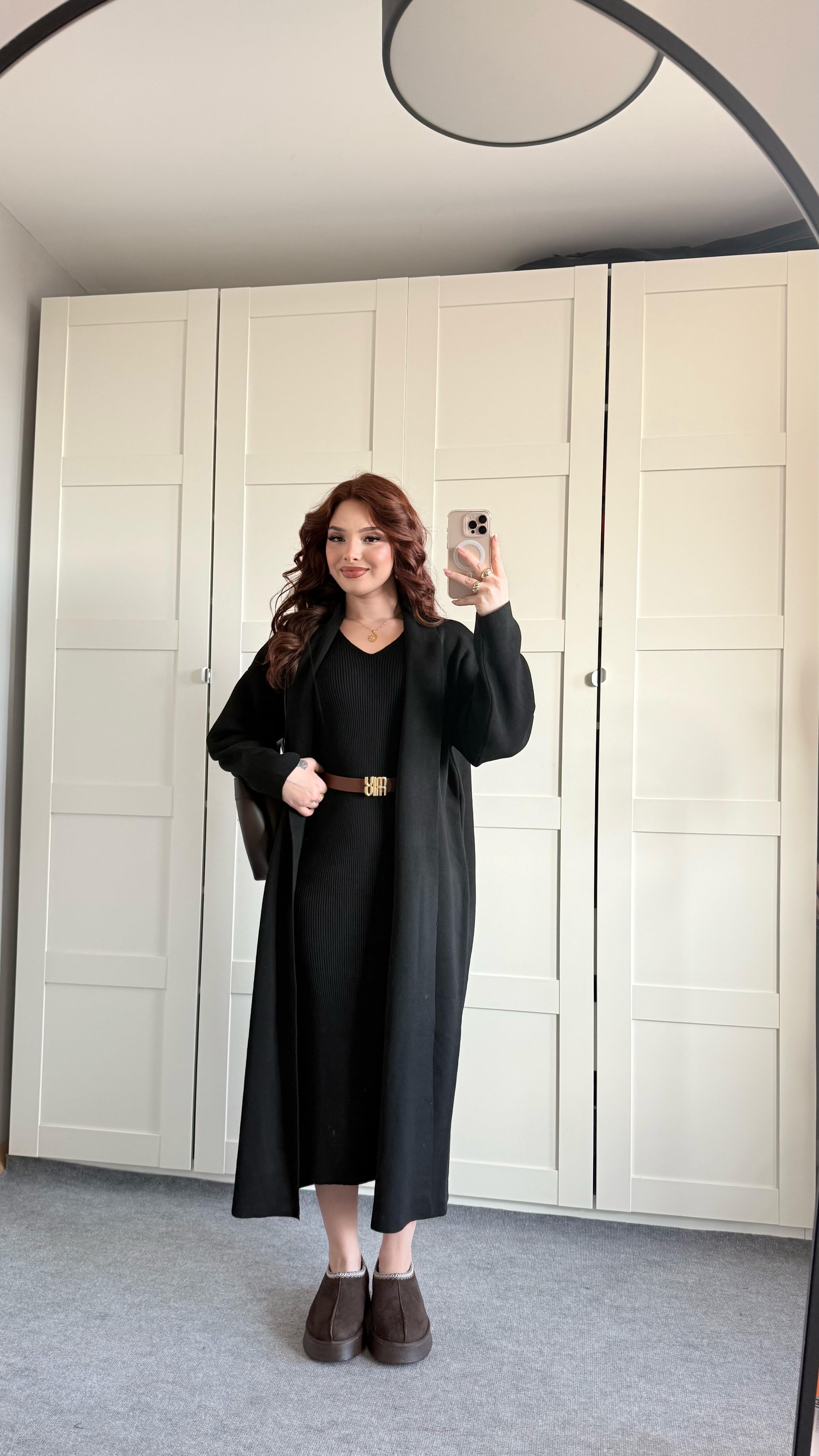 Triko Elbise Hırka Takım Siyah