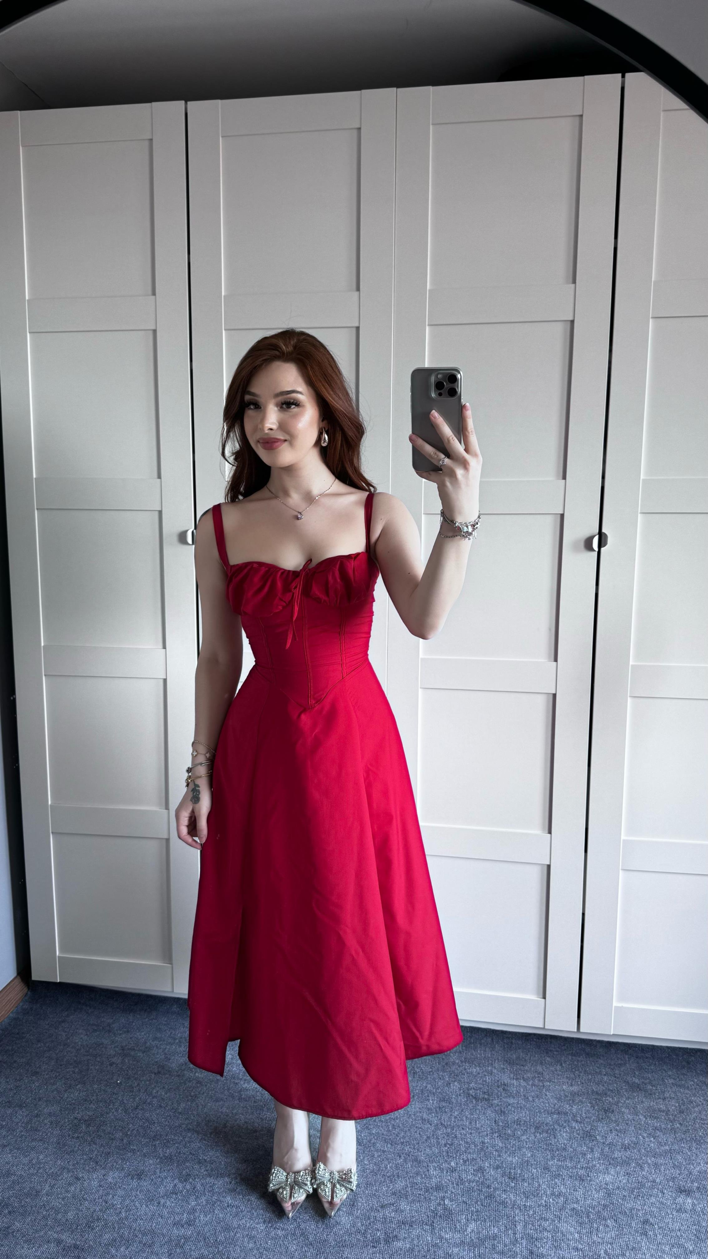 Veronica Kırmızı Korse Askılı Elbise 