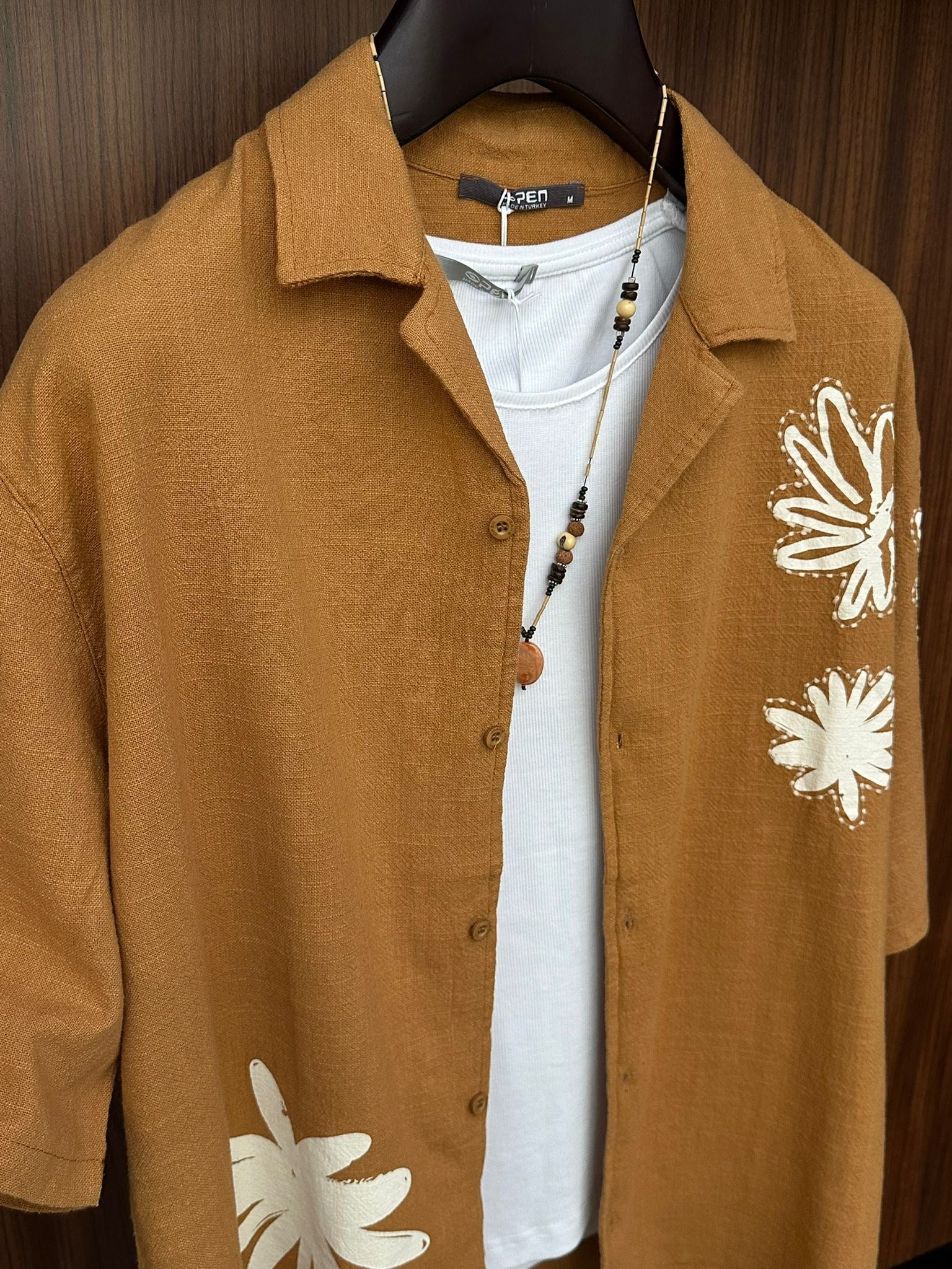 Çiçek Desenli %100 Cotton Kısa Kollu Gömlek