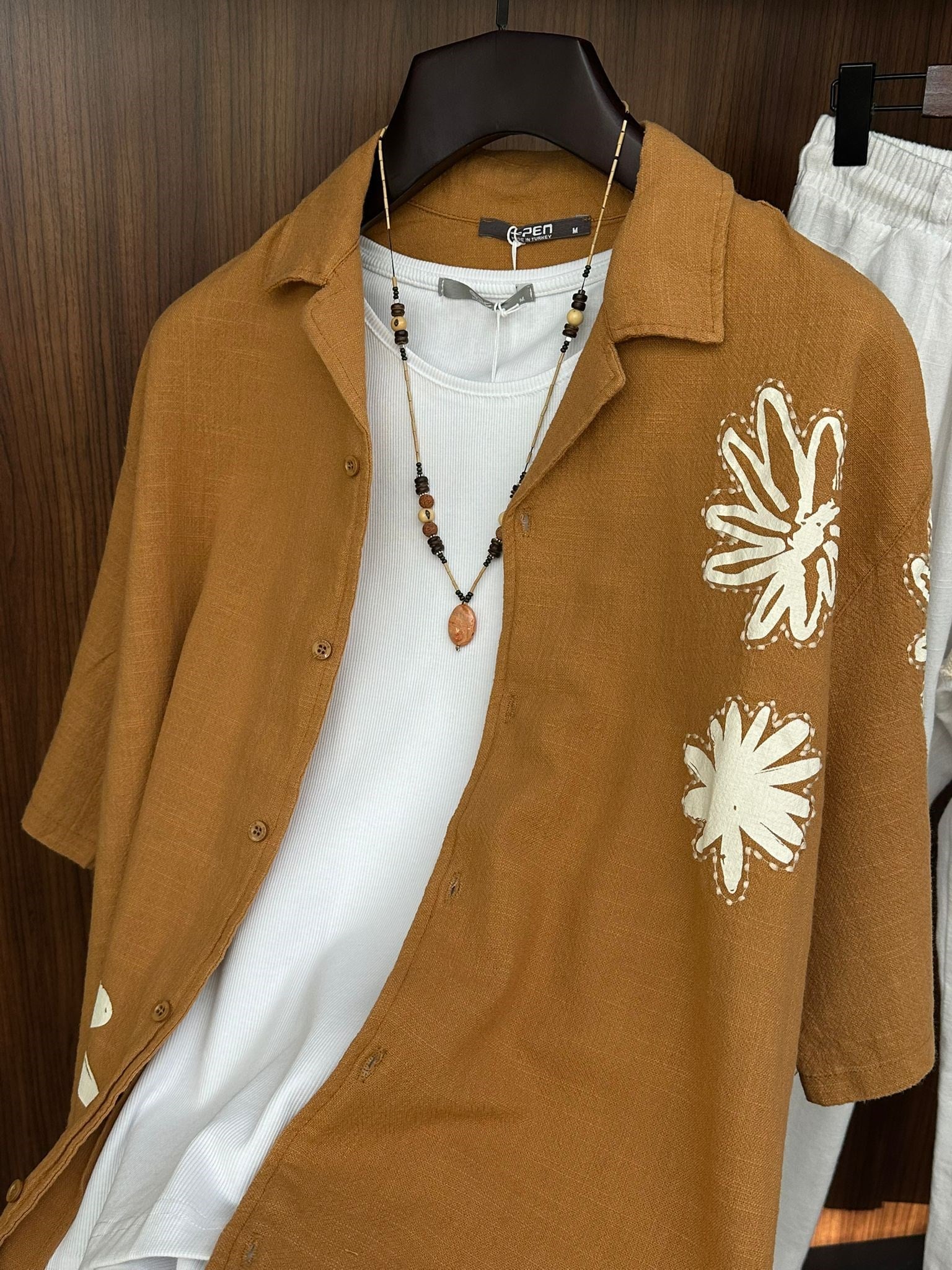 Çiçek Desenli %100 Cotton Kısa Kollu Gömlek