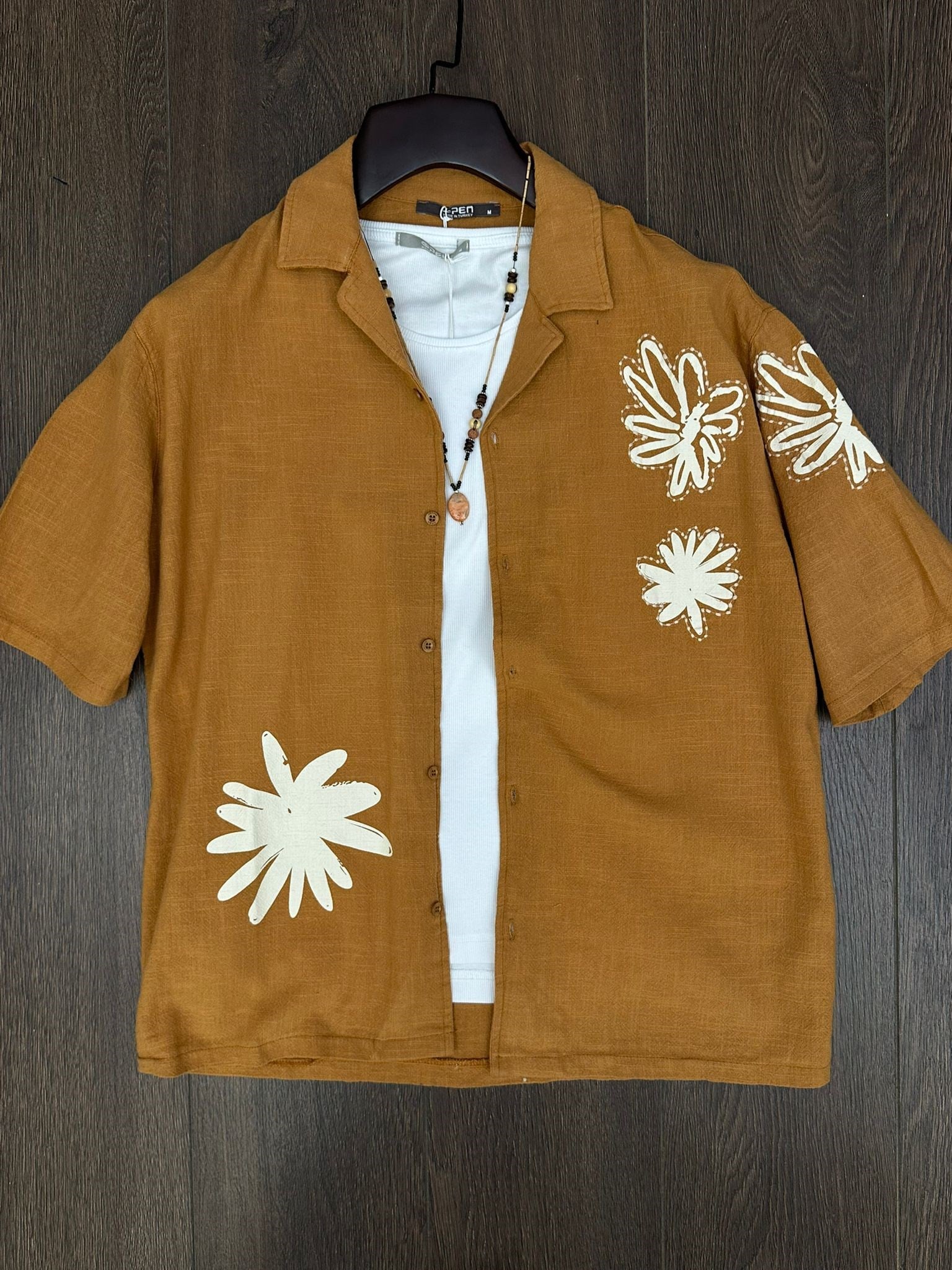 Çiçek Desenli %100 Cotton Kısa Kollu Gömlek