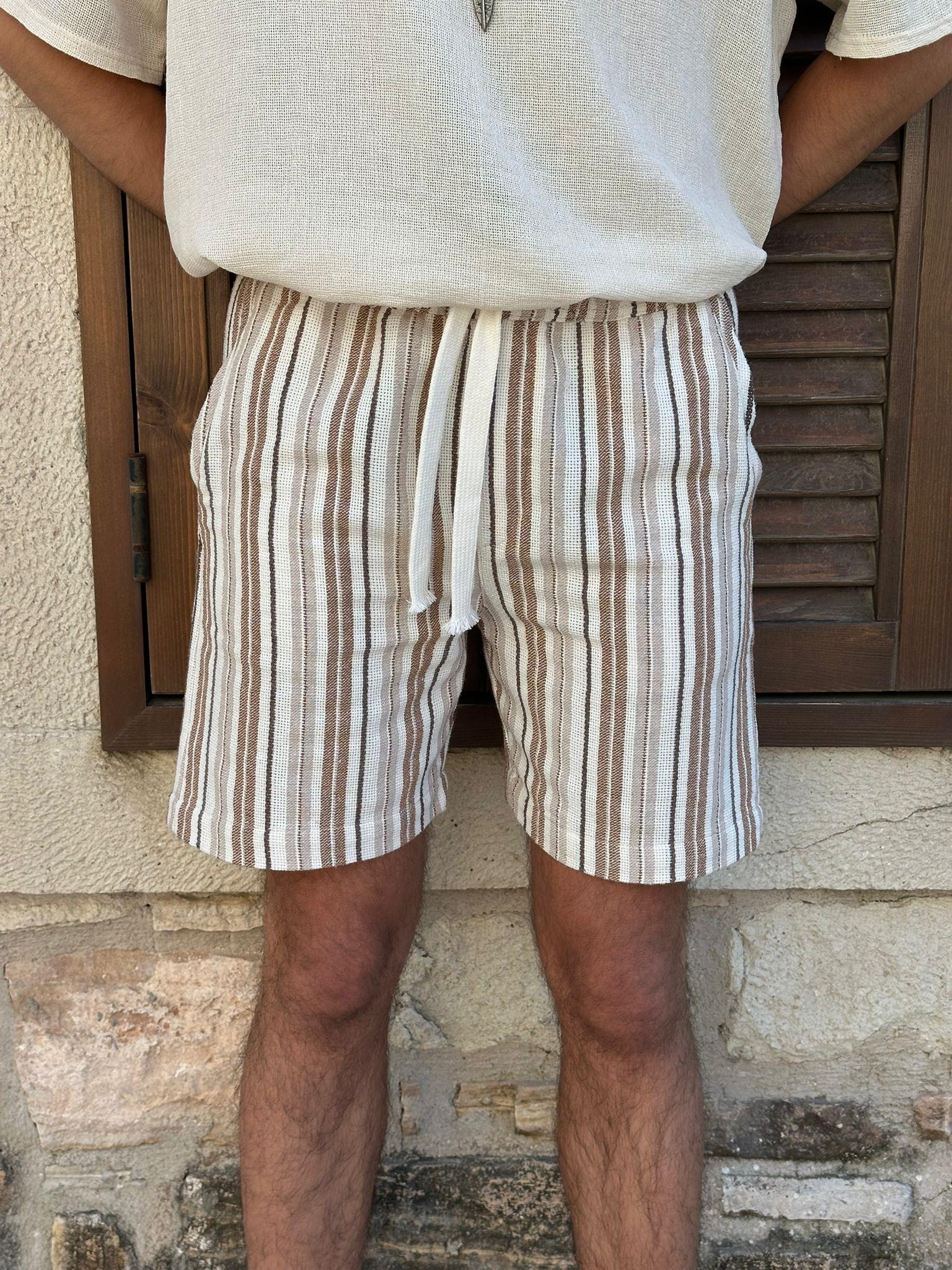 Çizgili %100 Pamuk Şort