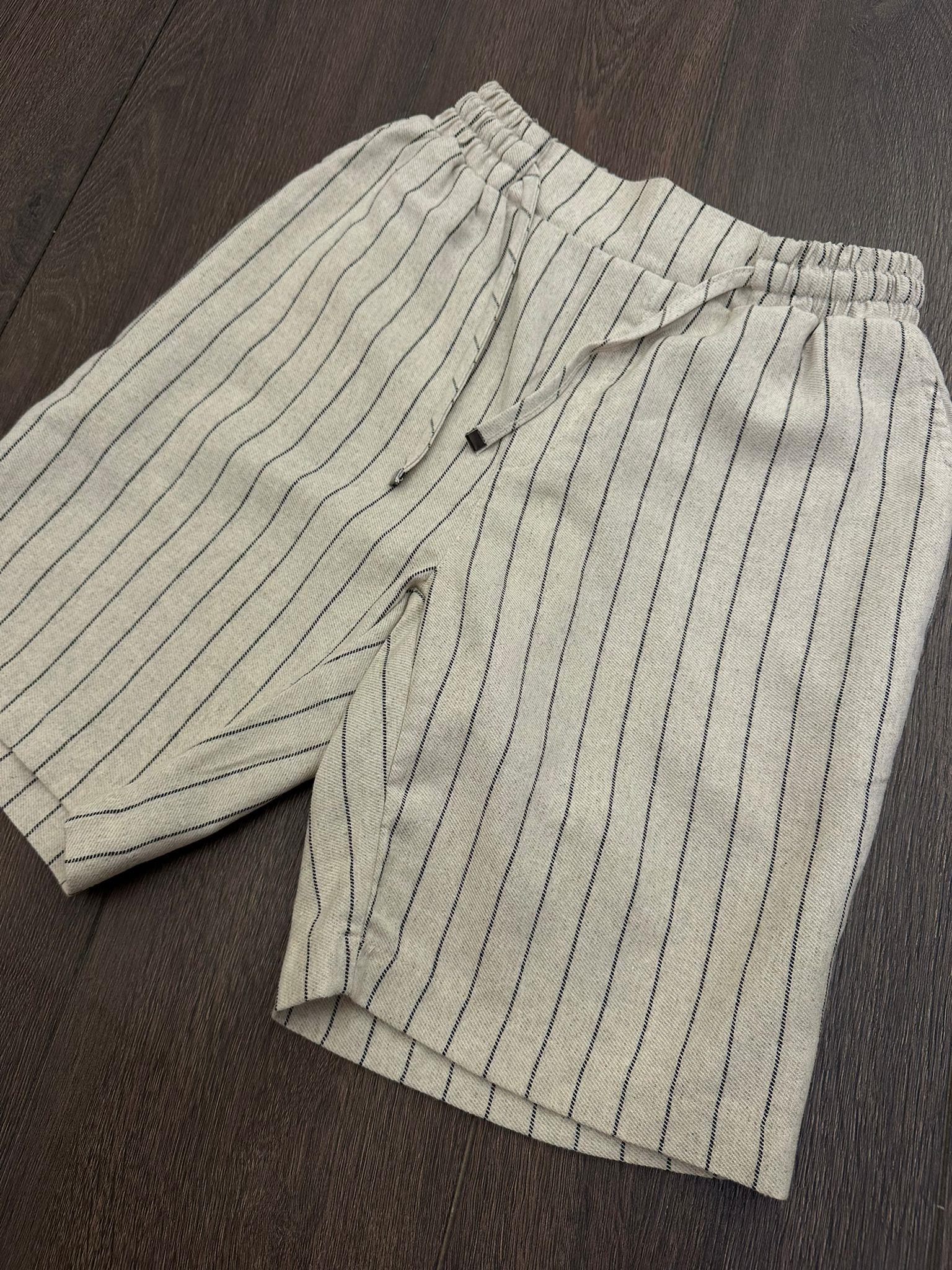 Çizgili Bel Lastikli %100 Cotton Şort