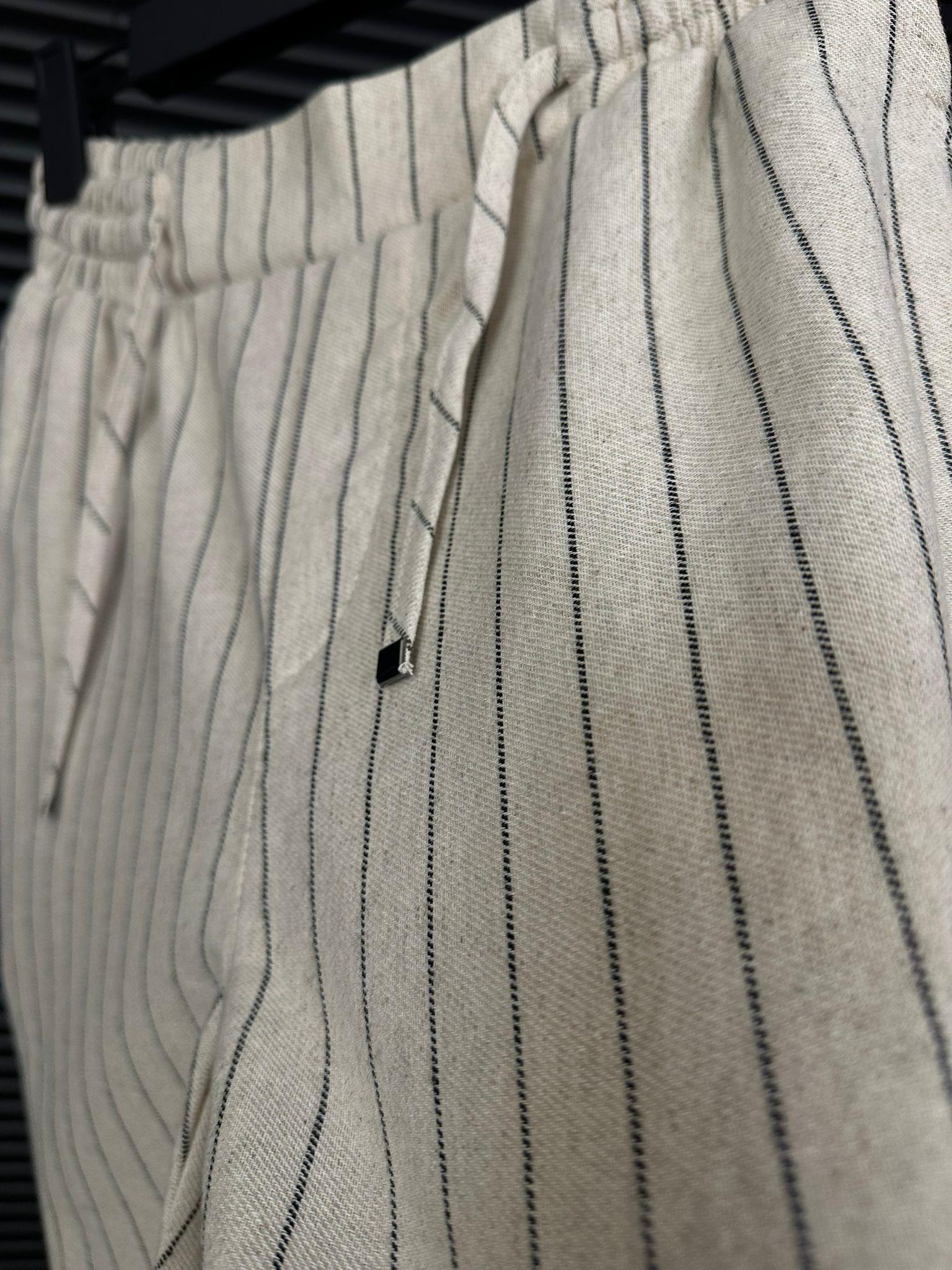 Çizgili Bel Lastikli %100 Cotton Şort