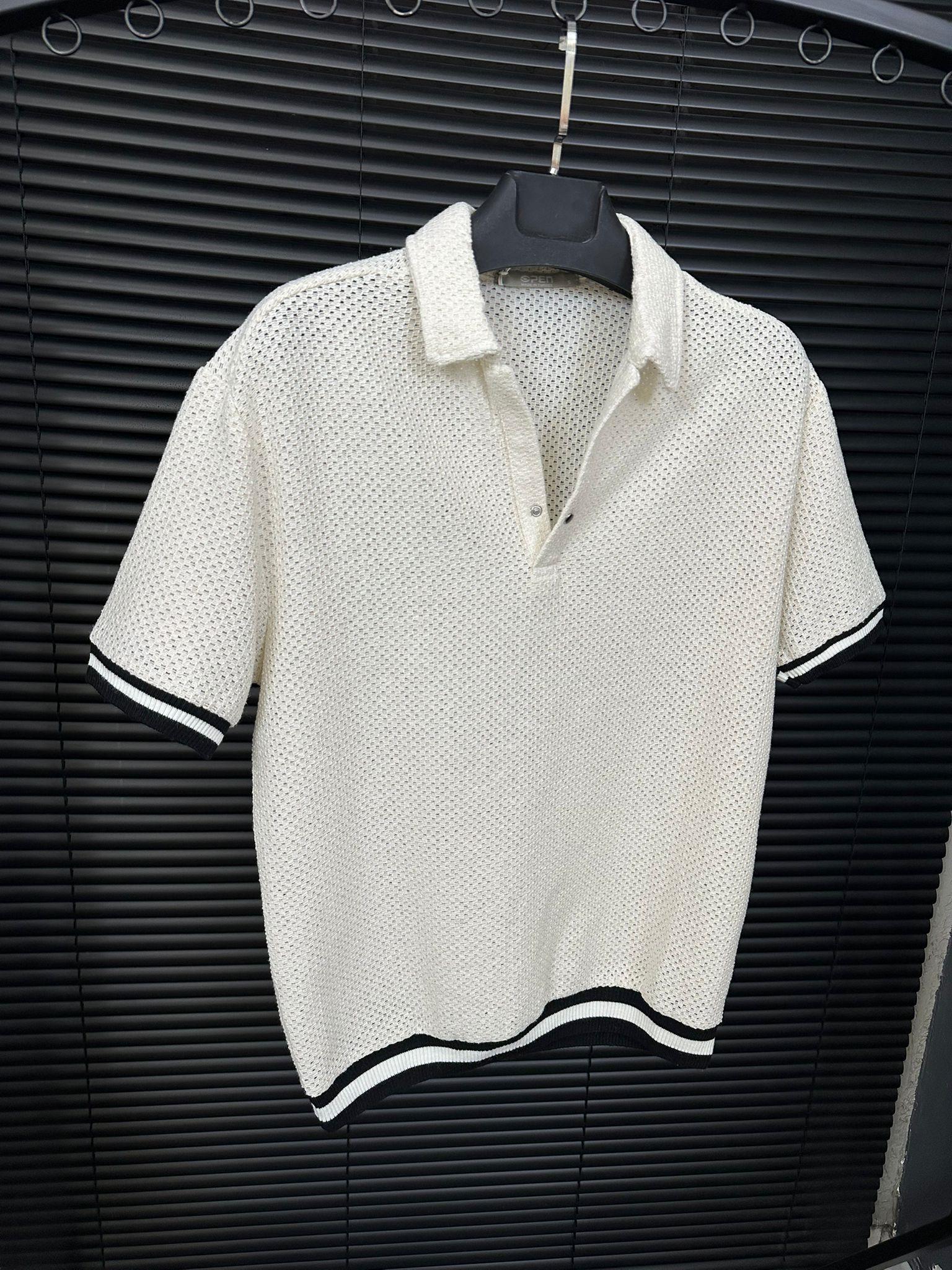 Çizgili Ribanalı Polo Yaka T-Shirt