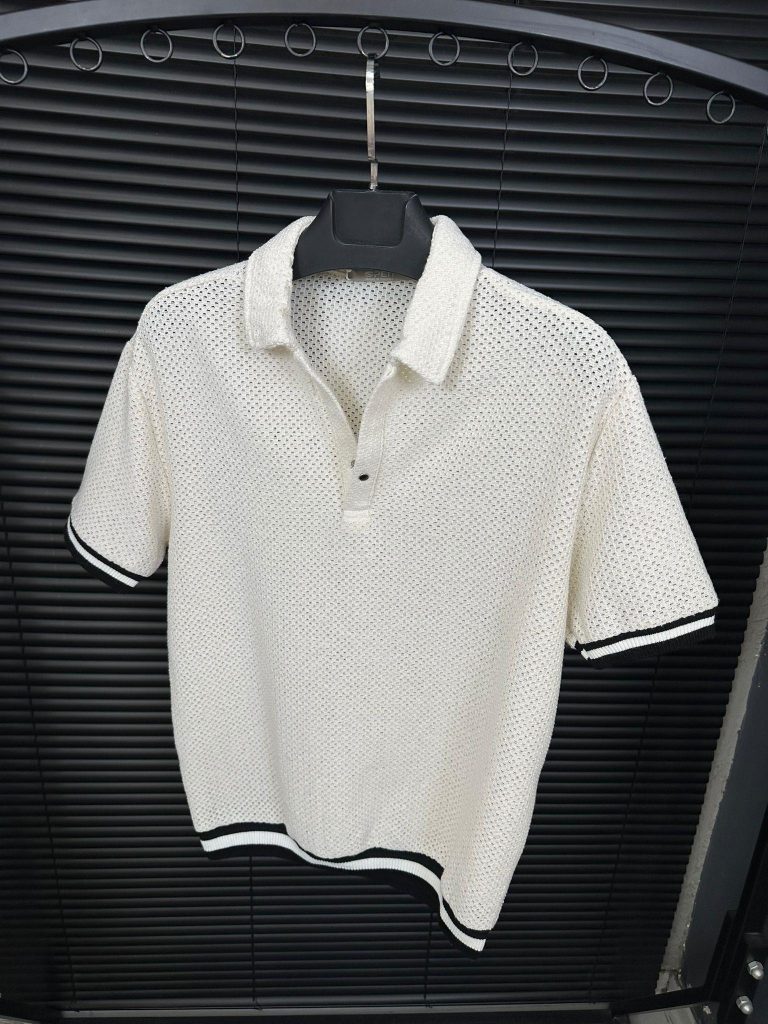 Çizgili Ribanalı Polo Yaka T-Shirt