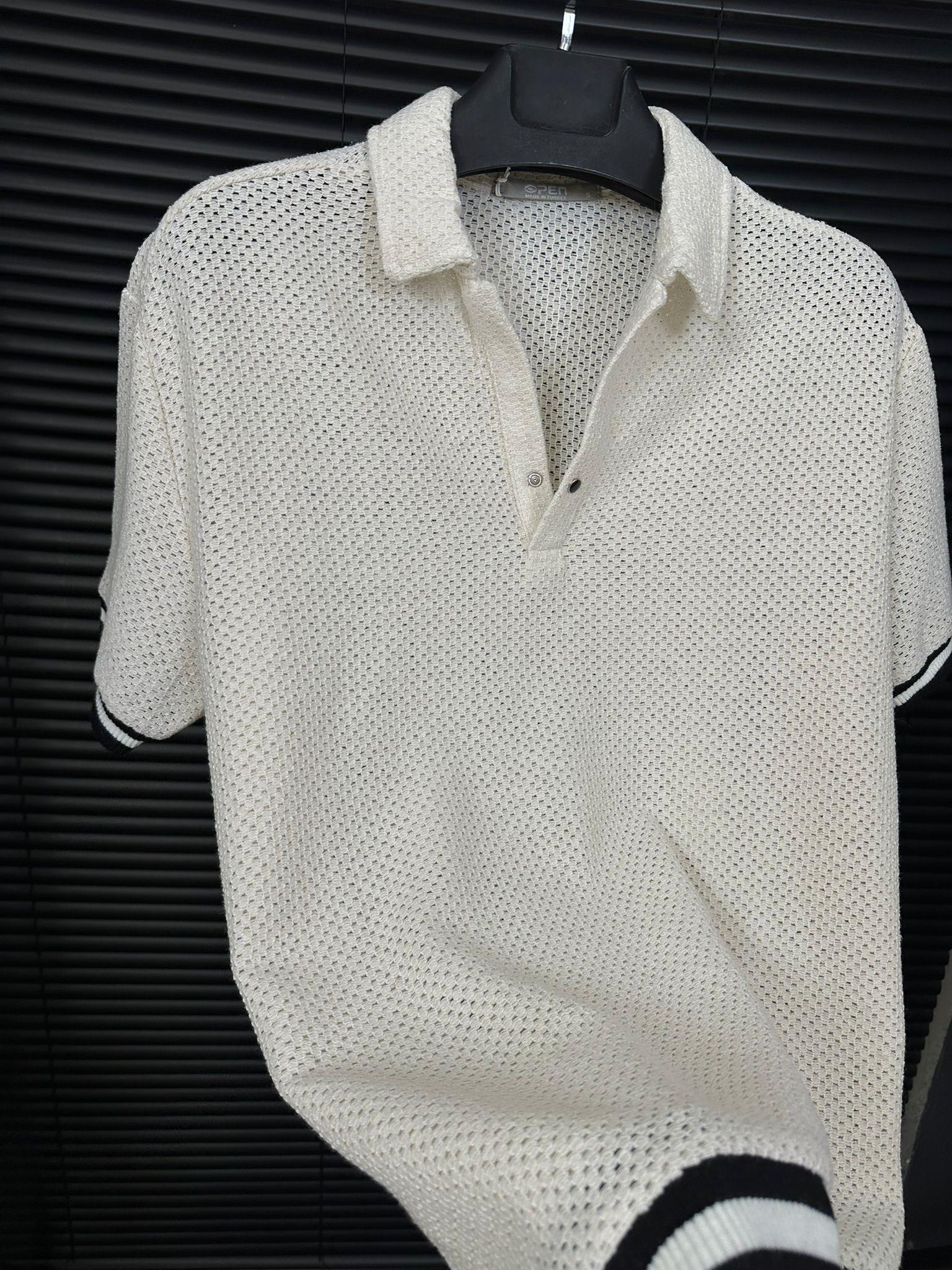 Çizgili Ribanalı Polo Yaka T-Shirt