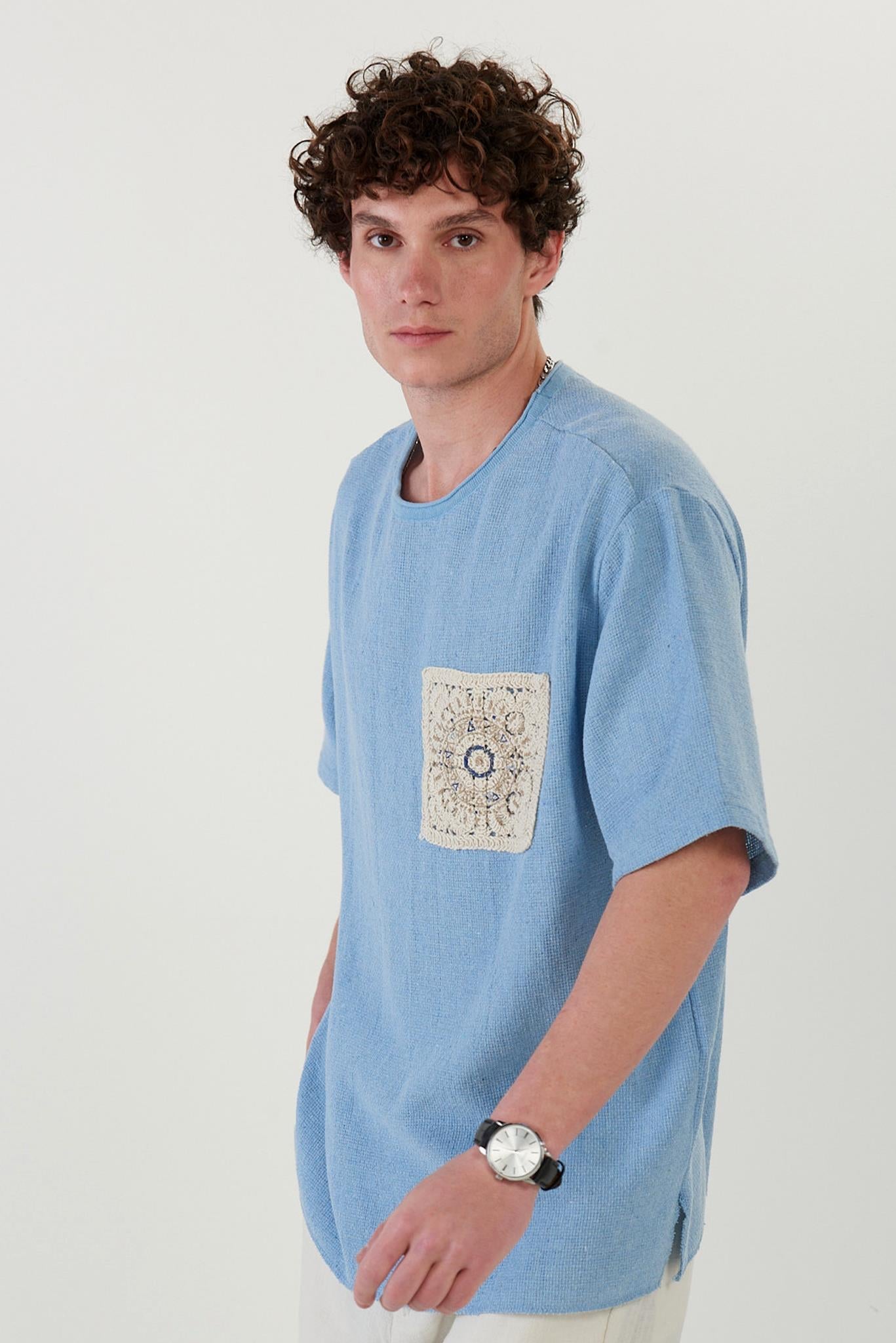 Dantel Cep Baskılı Örgü T-Shirt