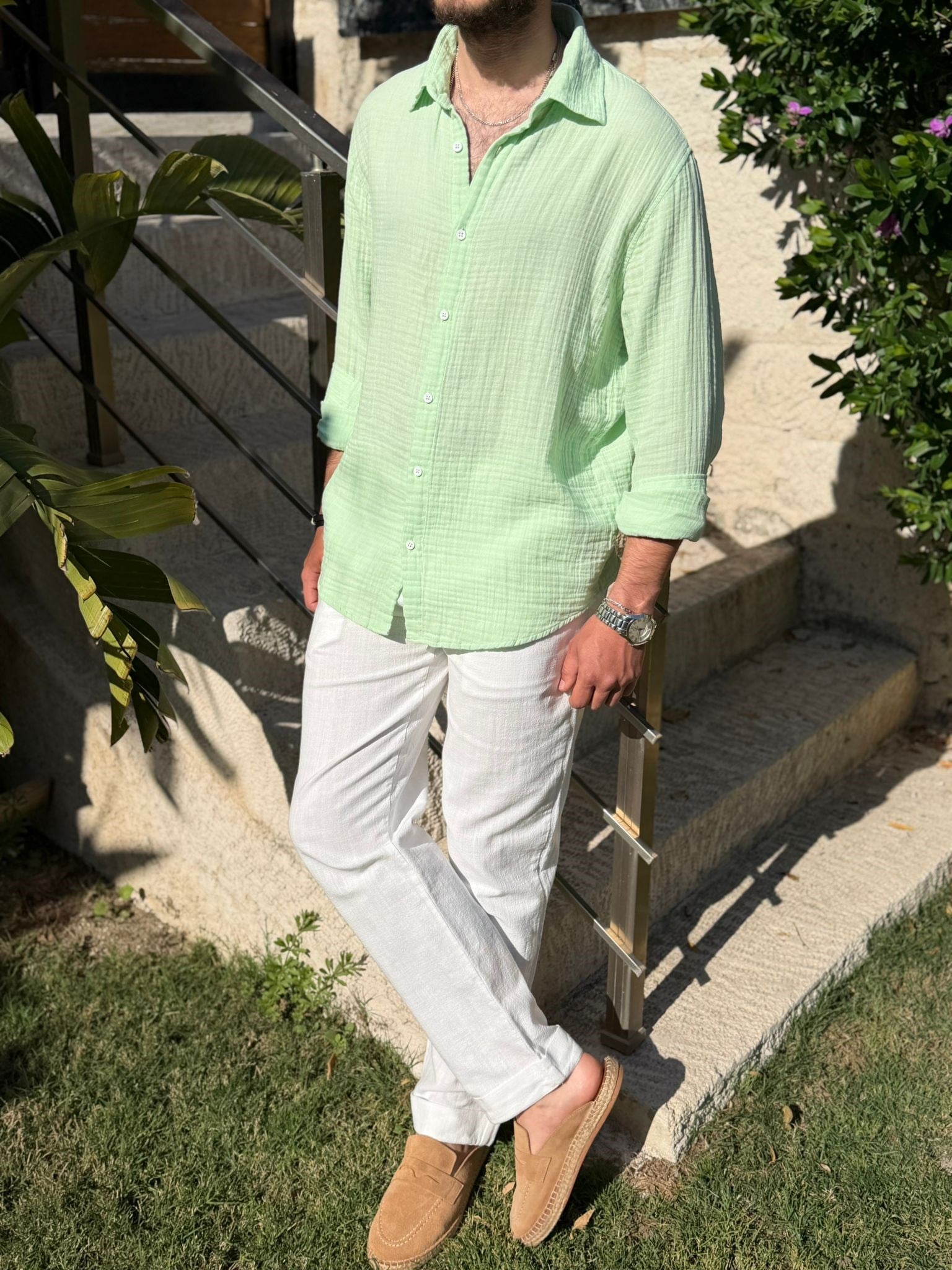 Mikonos Cep Detaylı Basic Müslin Gömlek