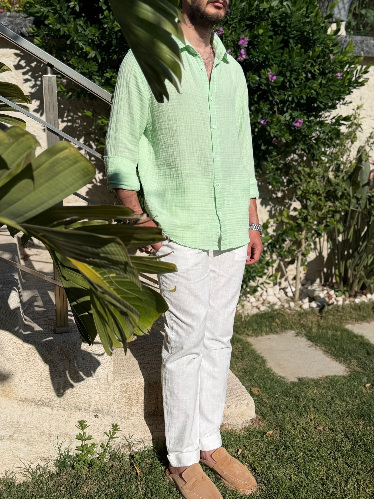 Mikonos Cep Detaylı Basic Müslin Gömlek