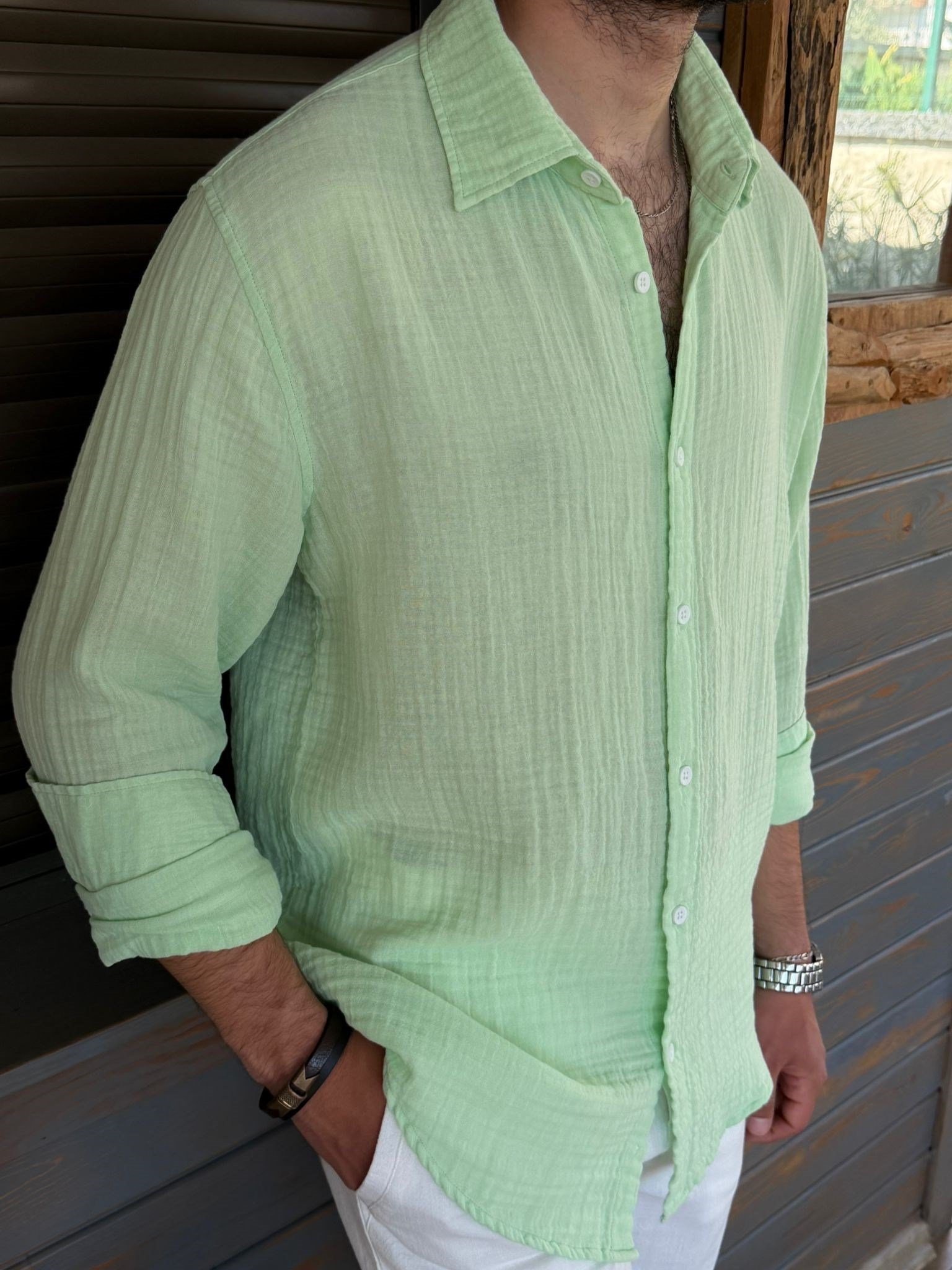 Mikonos Cep Detaylı Basic Müslin Gömlek