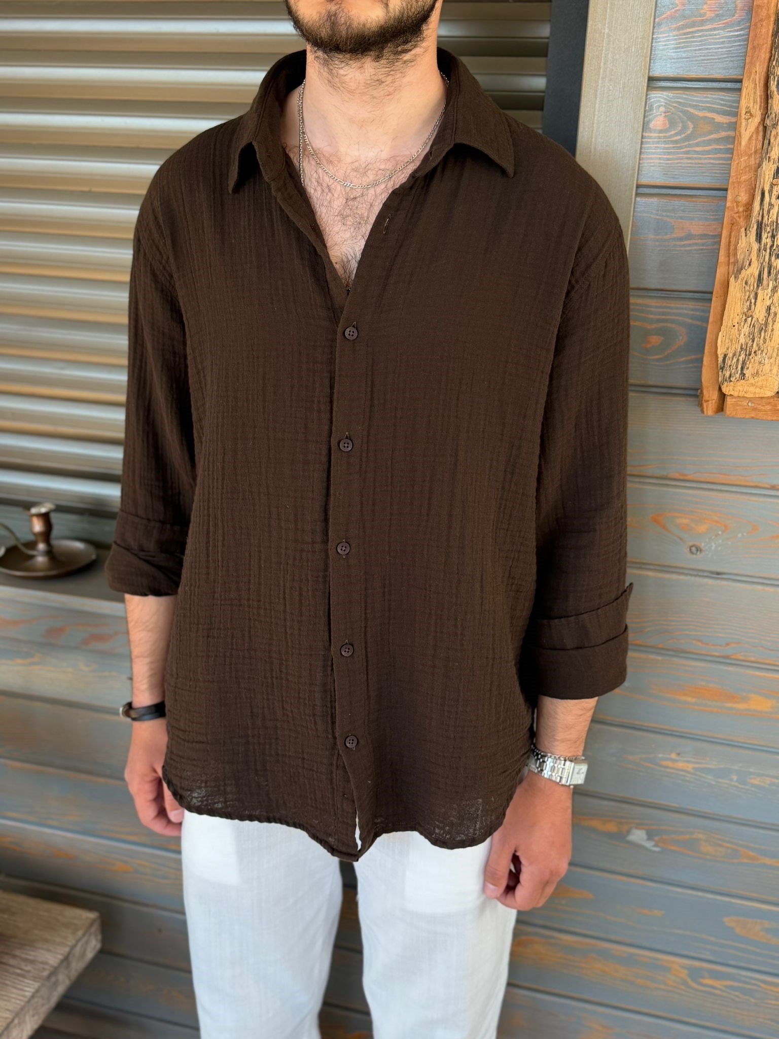 Mikonos Cep Detaylı Basic Müslin Gömlek