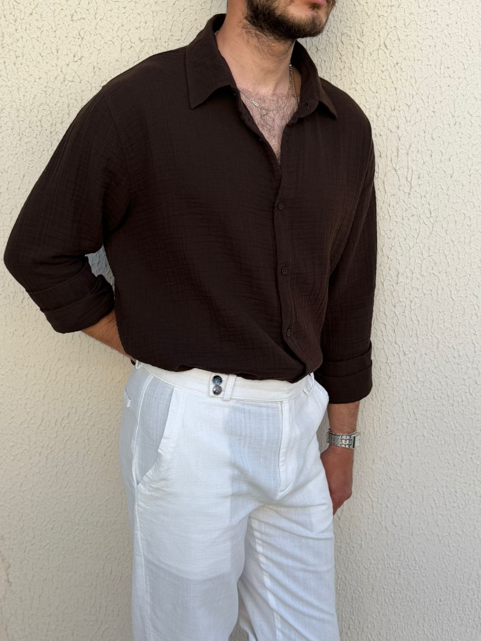 Mikonos Cep Detaylı Basic Müslin Gömlek