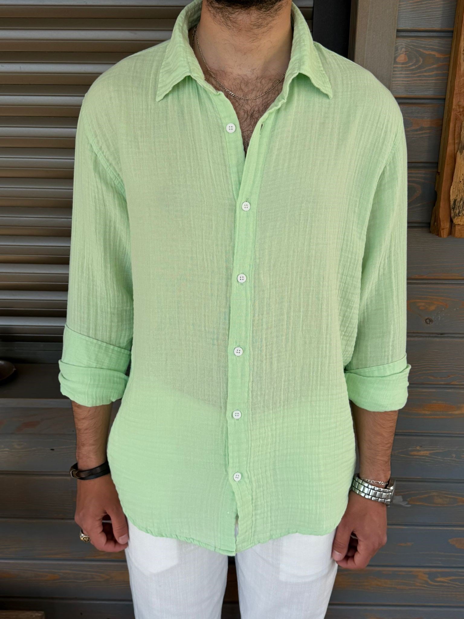 Mikonos Cep Detaylı Basic Müslin Gömlek