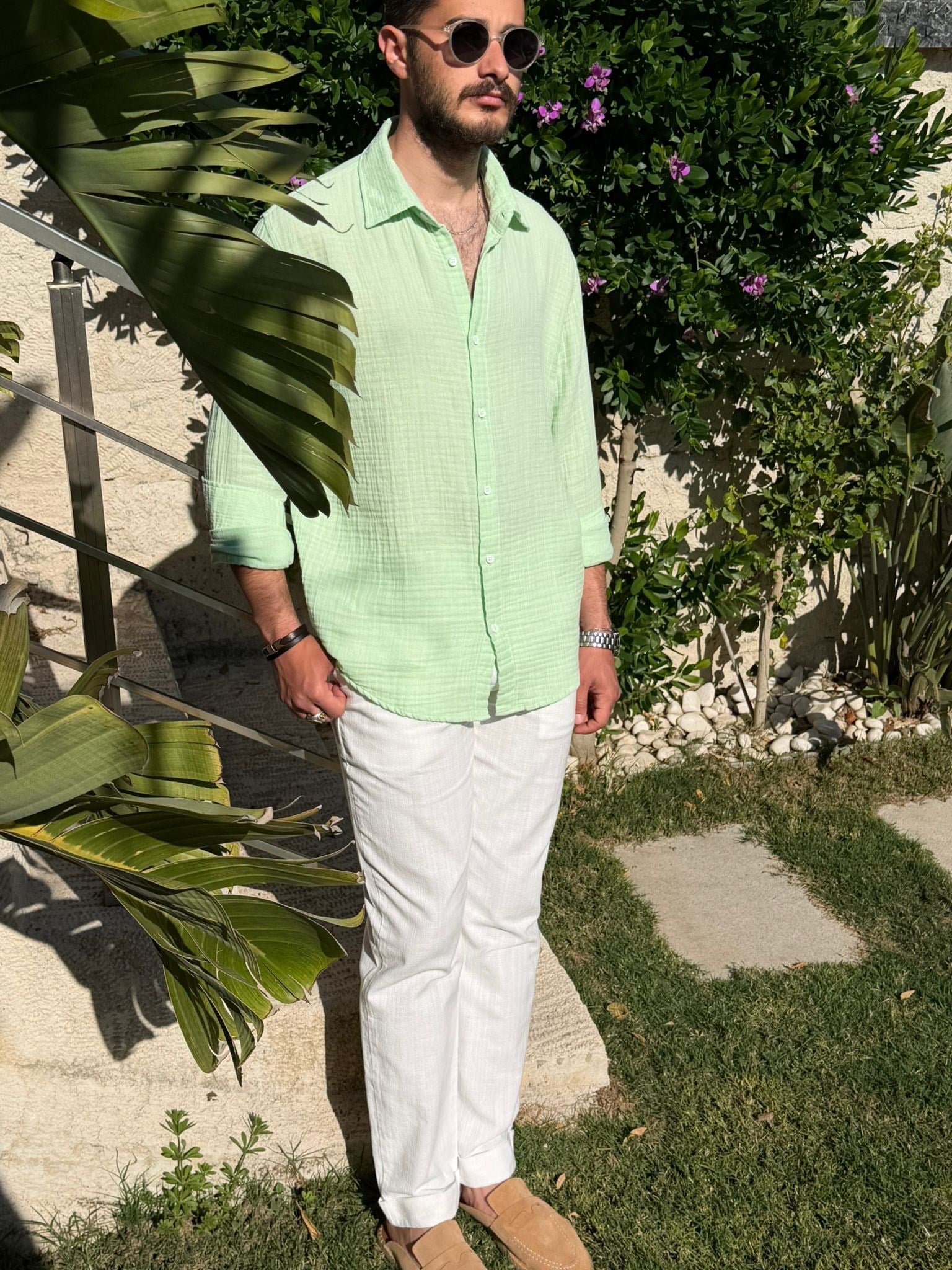 Mikonos Cep Detaylı Basic Müslin Gömlek