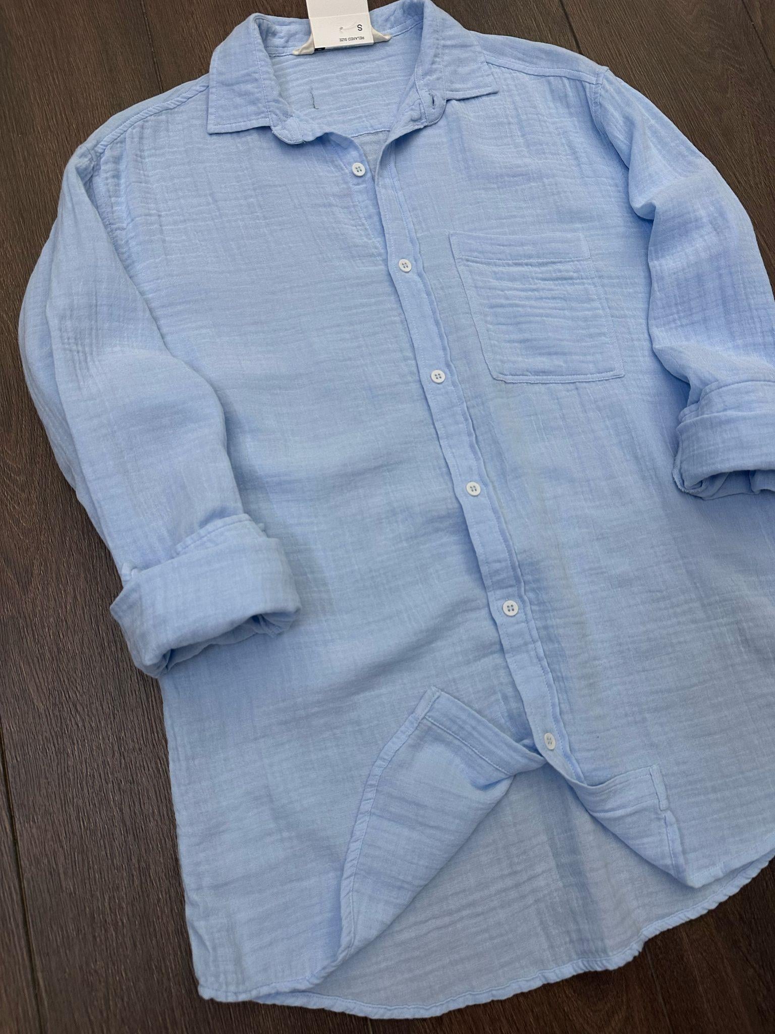 Mikonos Cep Detaylı Basic Müslin Gömlek