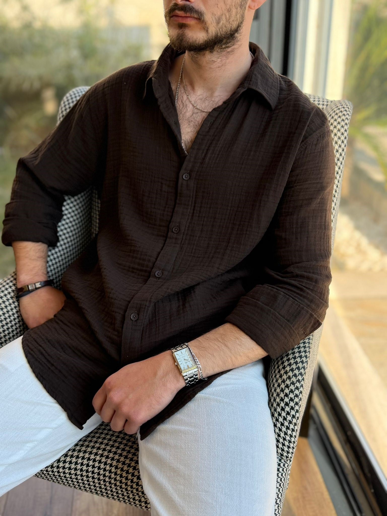 Mikonos Cep Detaylı Basic Müslin Gömlek