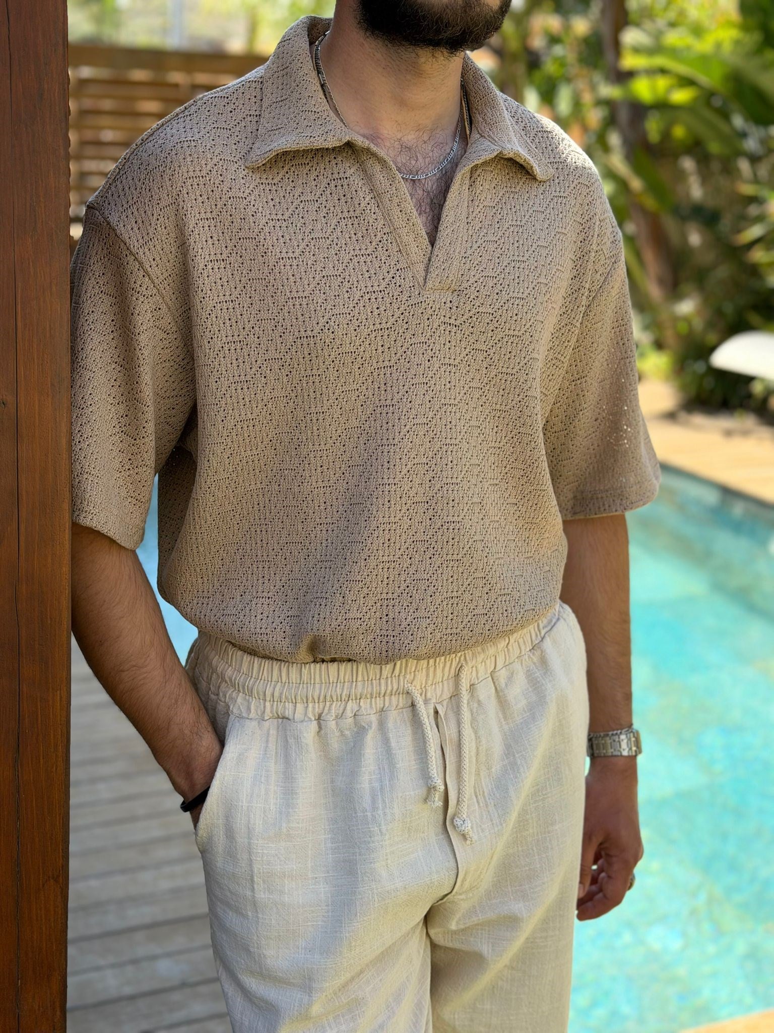 Örme Yakalı Triko T-Shirt