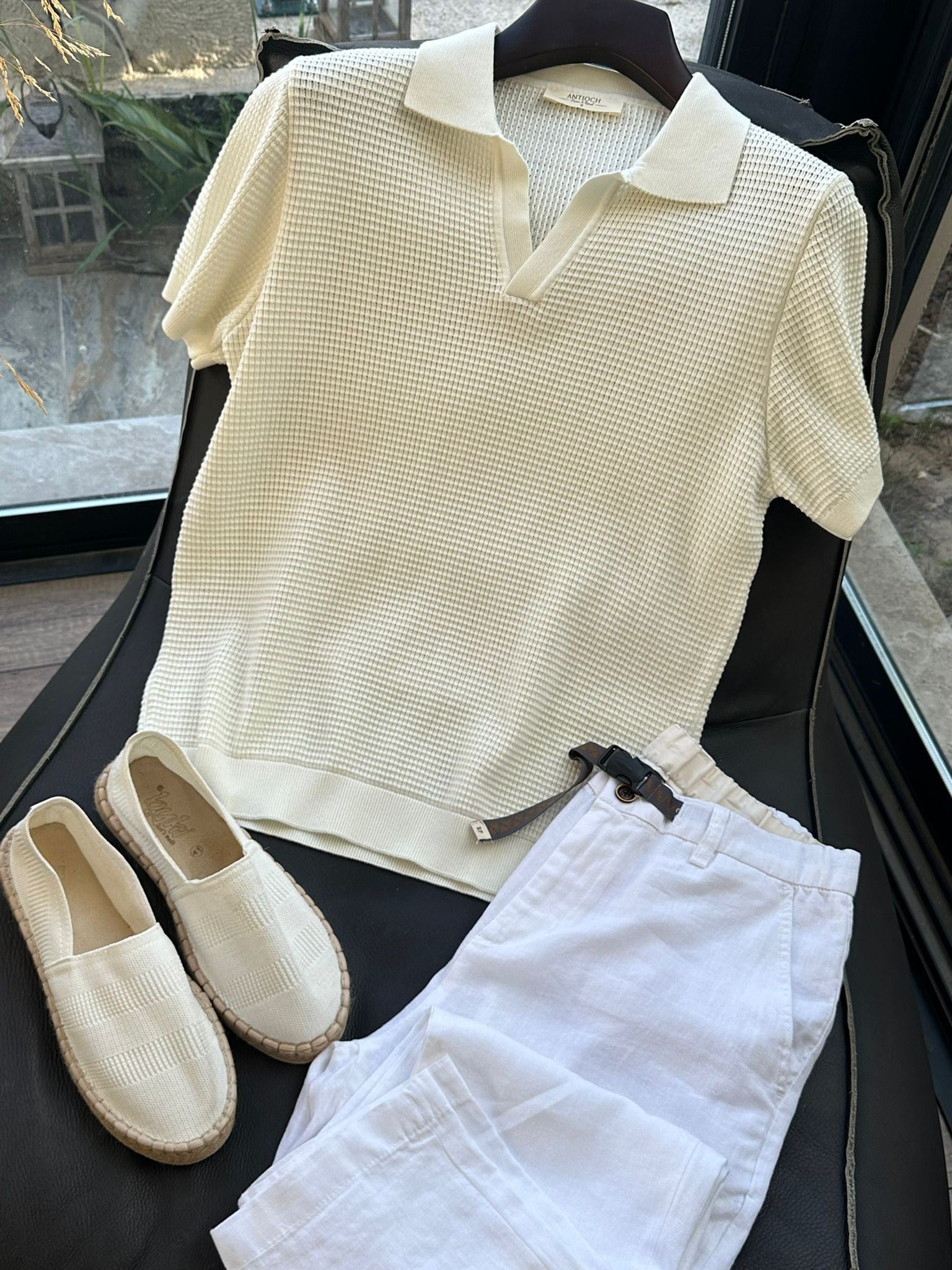 Pirinç Örme Yakalı Triko T-Shirt