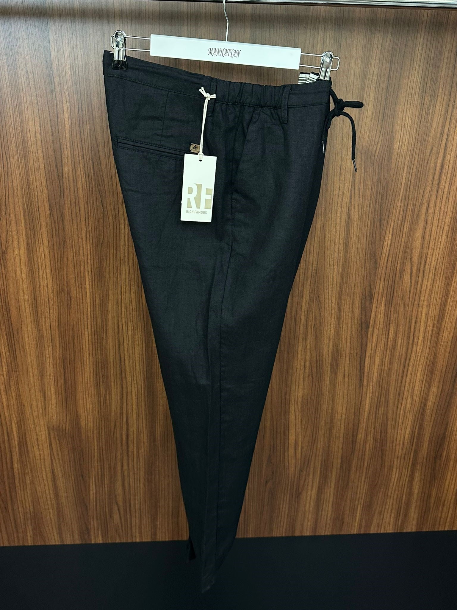 Saf Keten Beli Lastikli İpli Pantolon