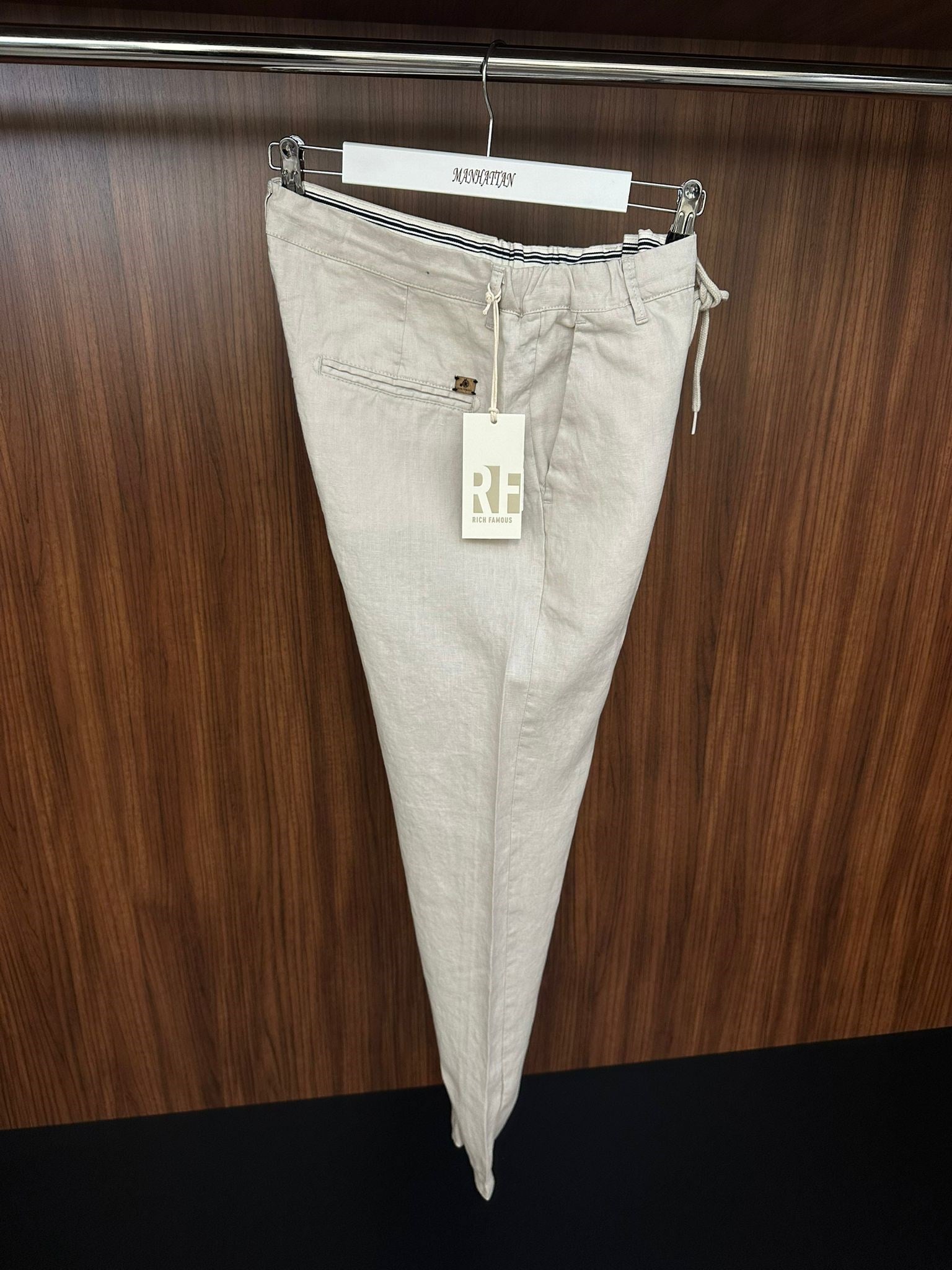 Saf Keten Beli Lastikli İpli Pantolon