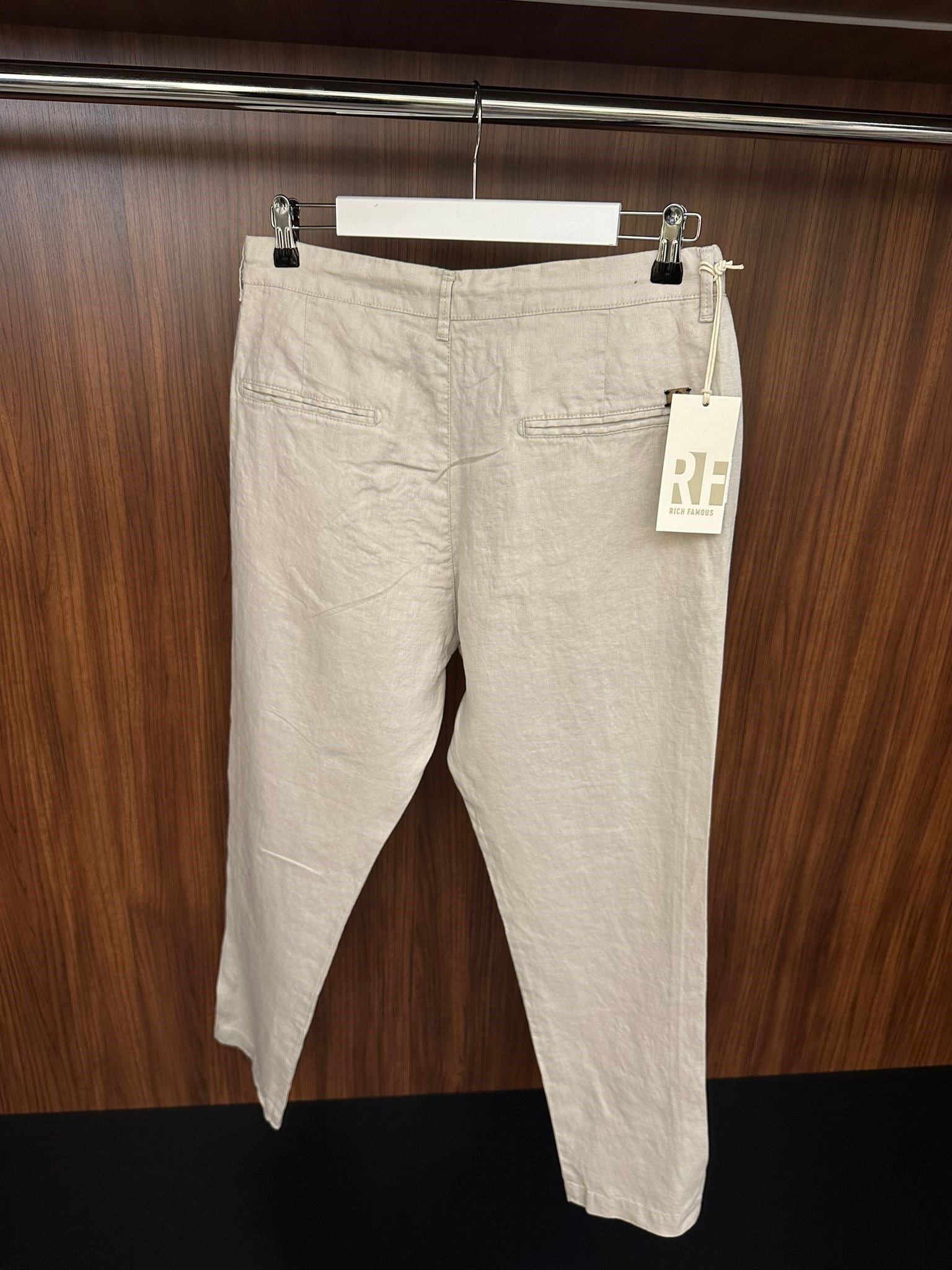 Saf Keten Beli Lastikli İpli Pantolon
