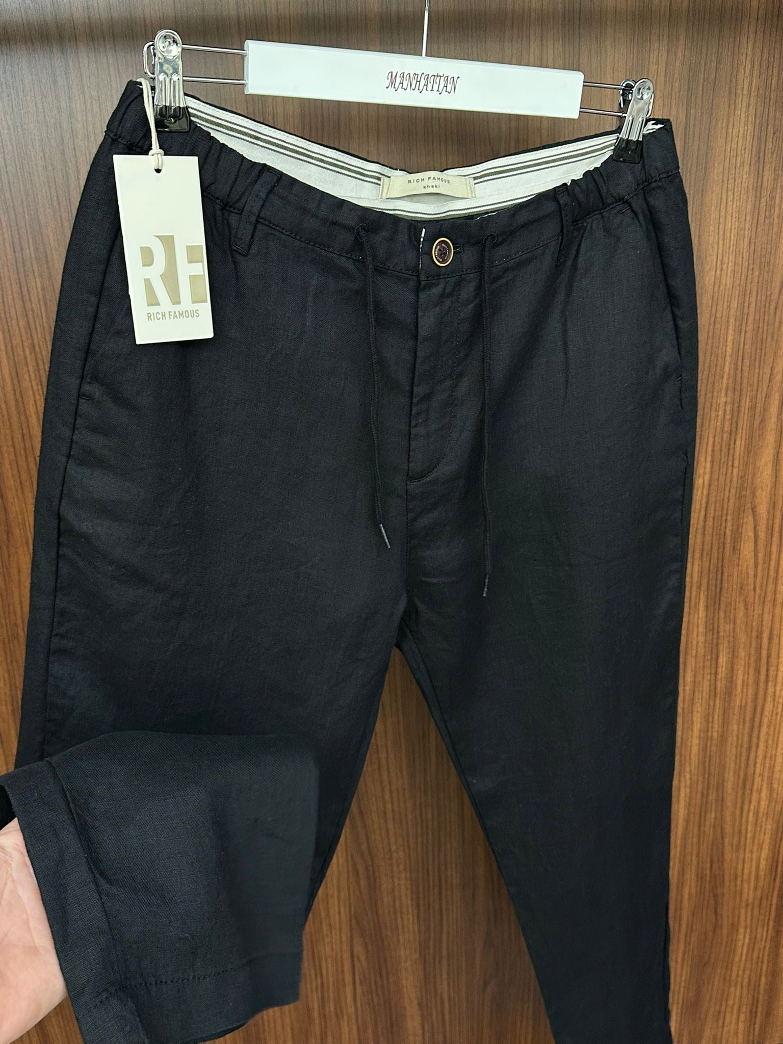 Saf Keten Beli Lastikli İpli Pantolon