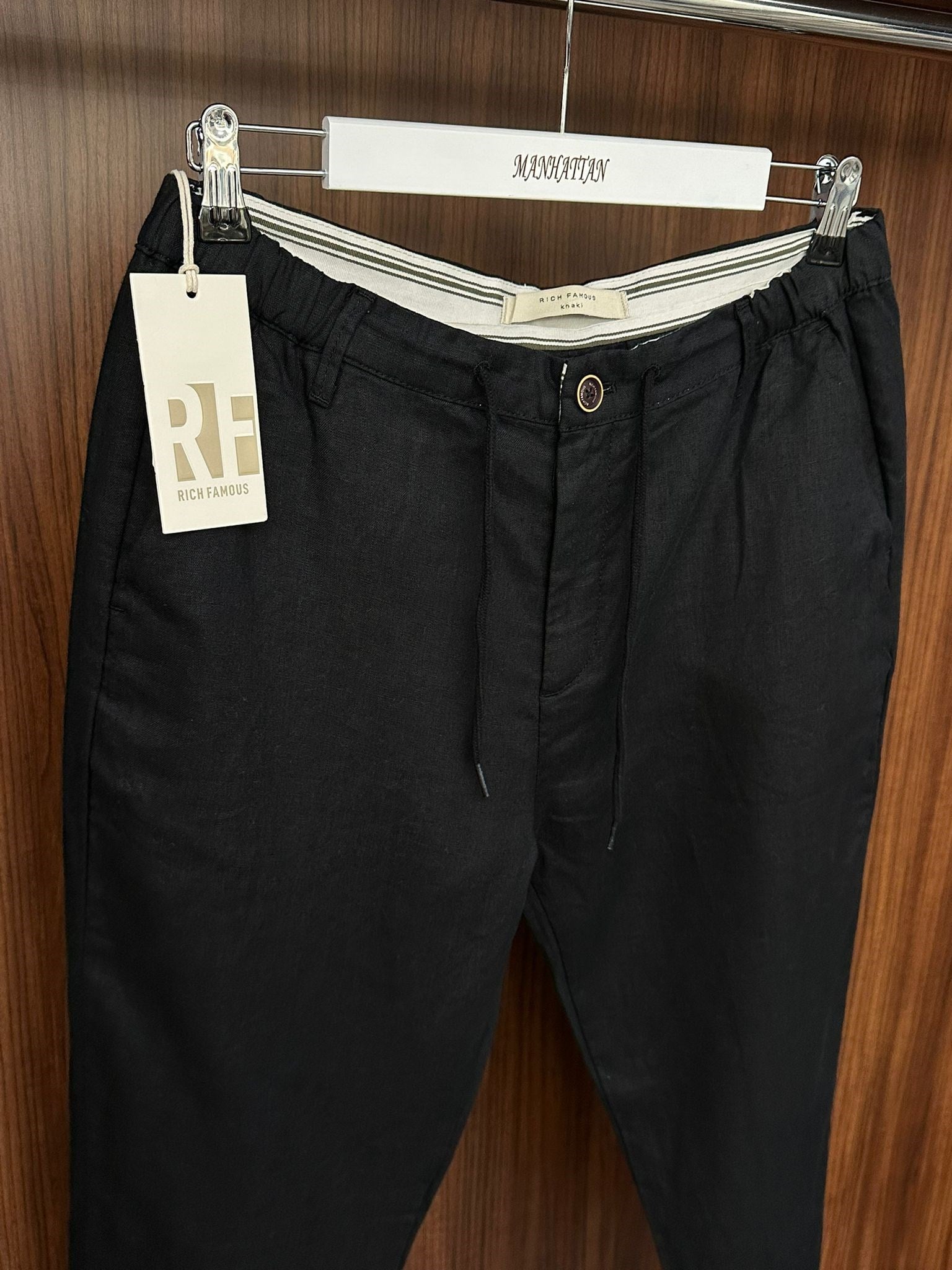 Saf Keten Beli Lastikli İpli Pantolon