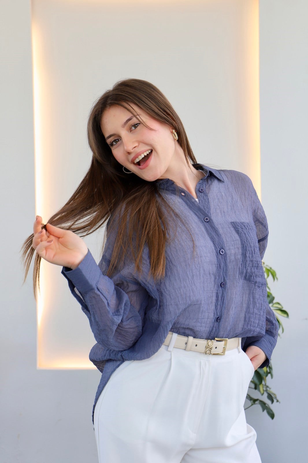 Basic Transparan  Gömlek - Mavi