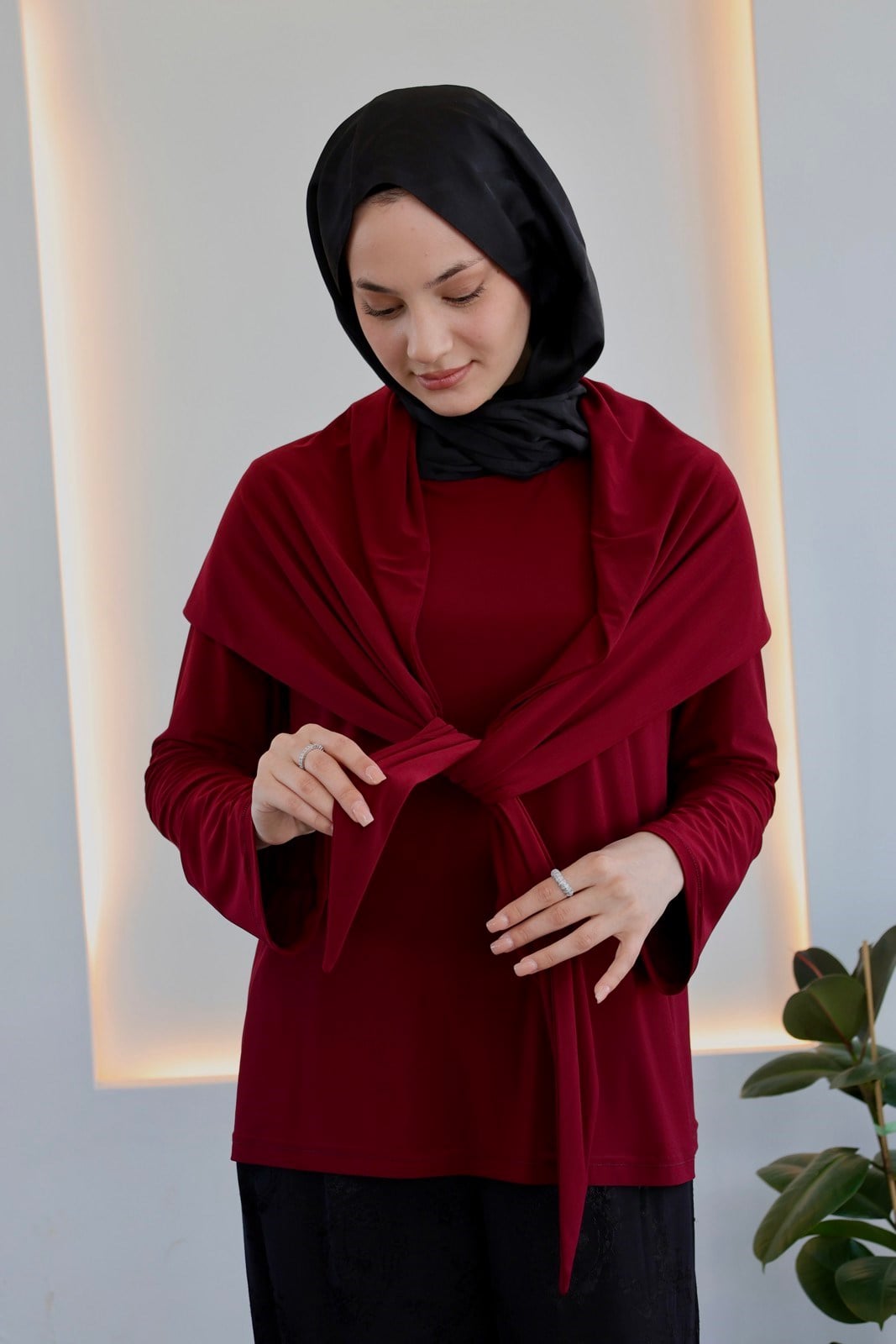 Şal Detaylı Bluz - Bordo