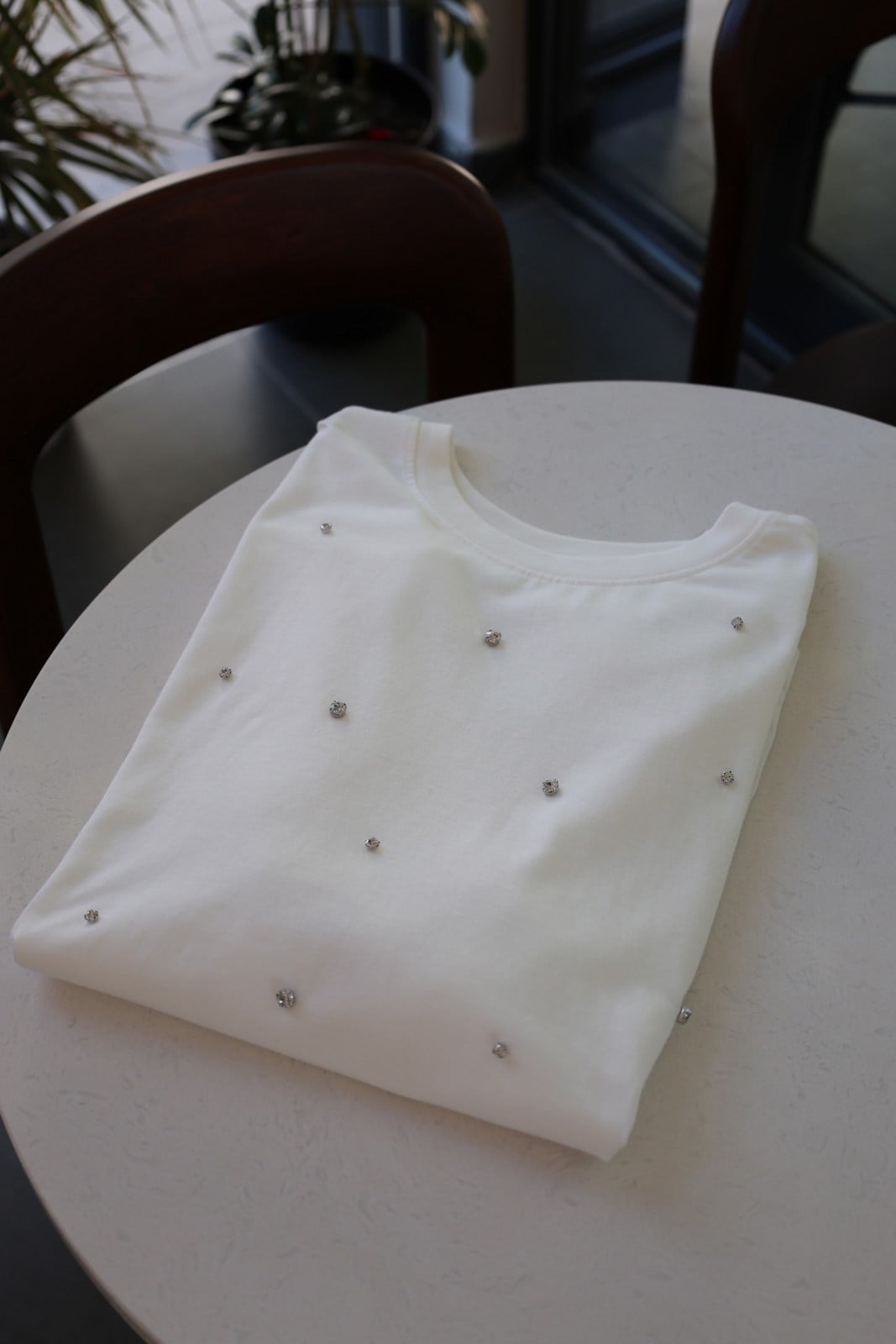 Zımba Taş Detay Tshirt - Beyaz