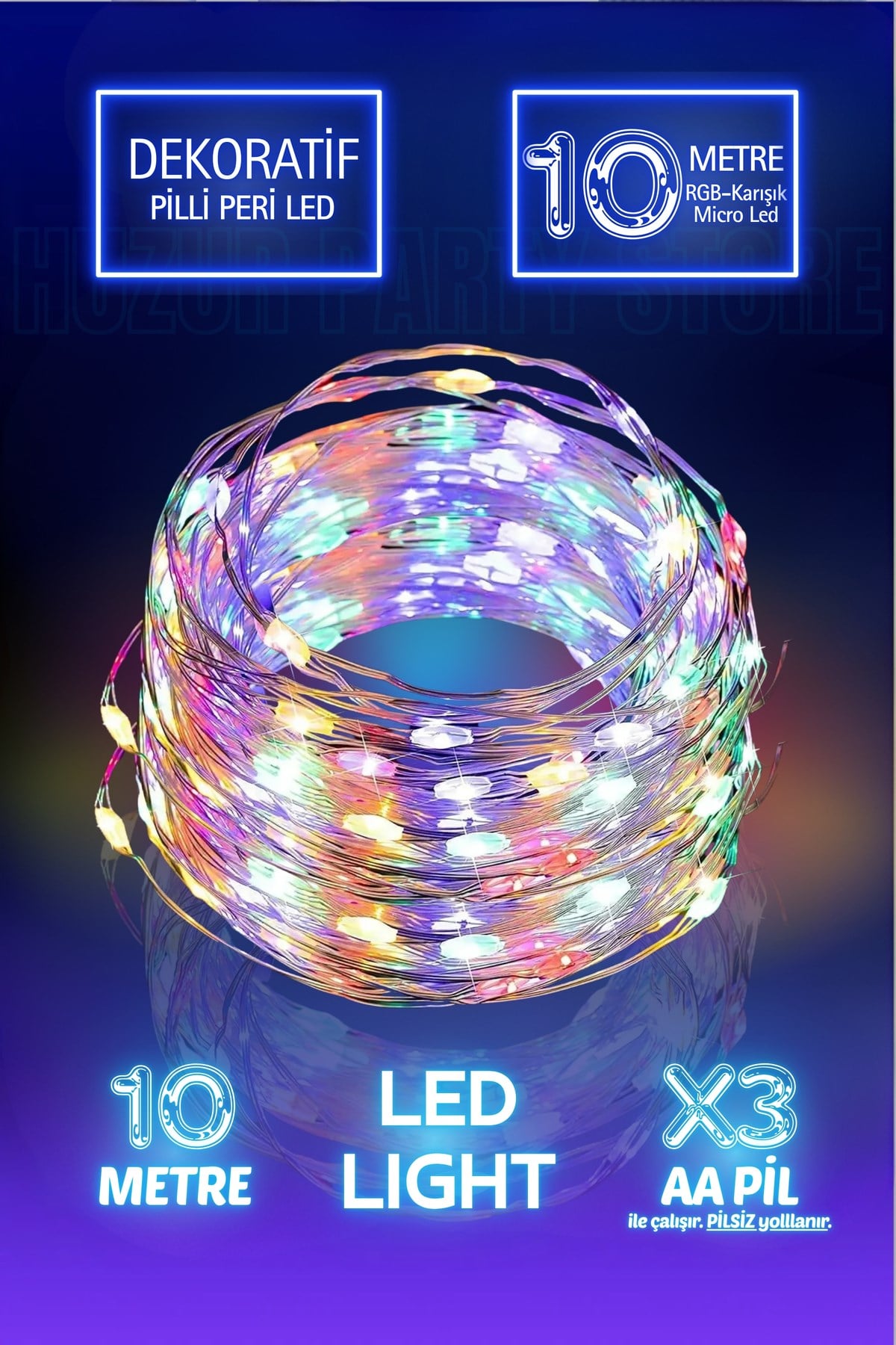 10 Metre Karışık Renkli Ramazan Bayramı Dini Işığı Süsü Peri Led Işık Dekoratif Pilli 3 Fonksiyonlu
