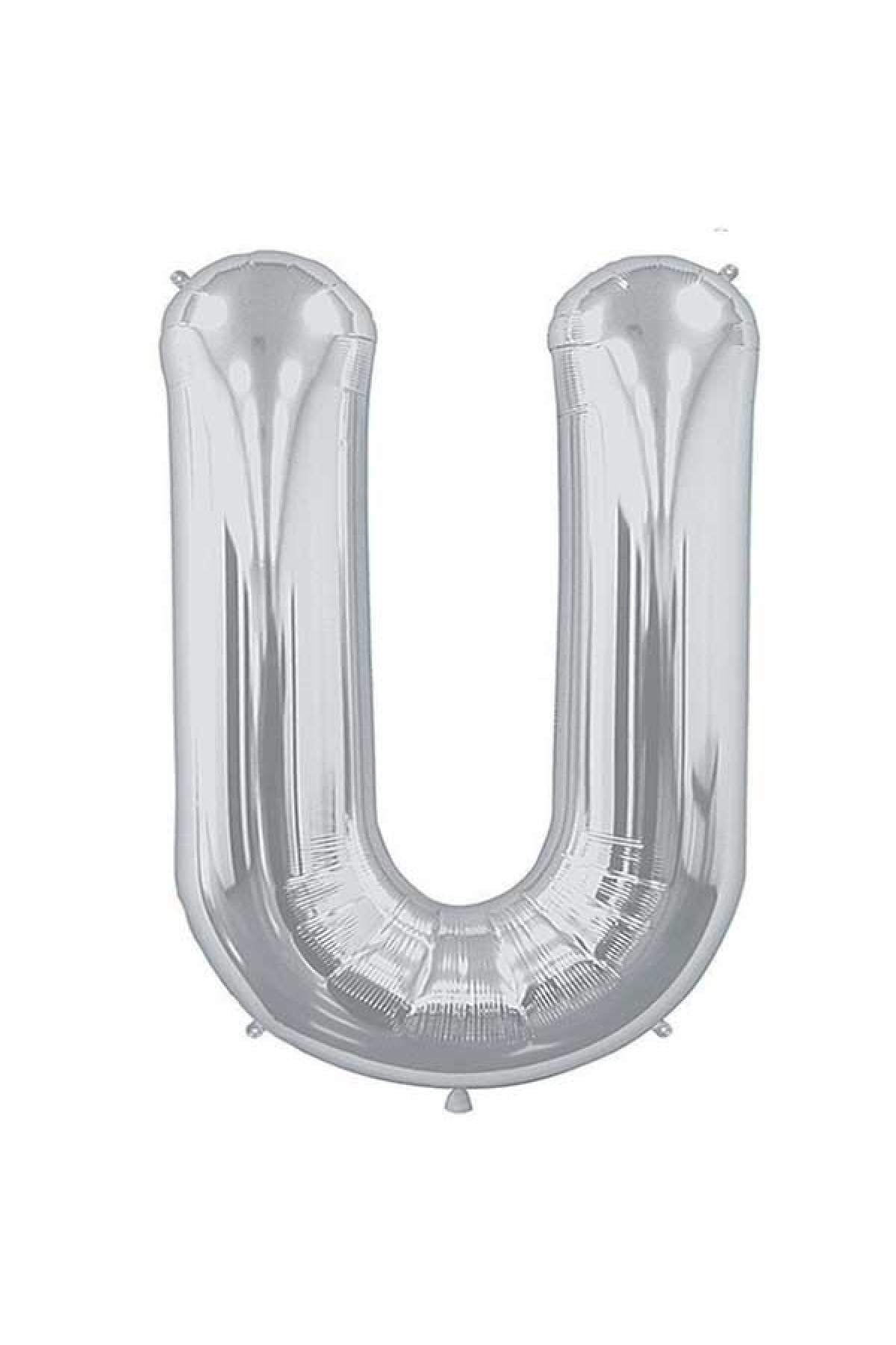 100 cm Gümüş Büyük Boy Gri Folyo Balon 40 inç Silver U Harfi