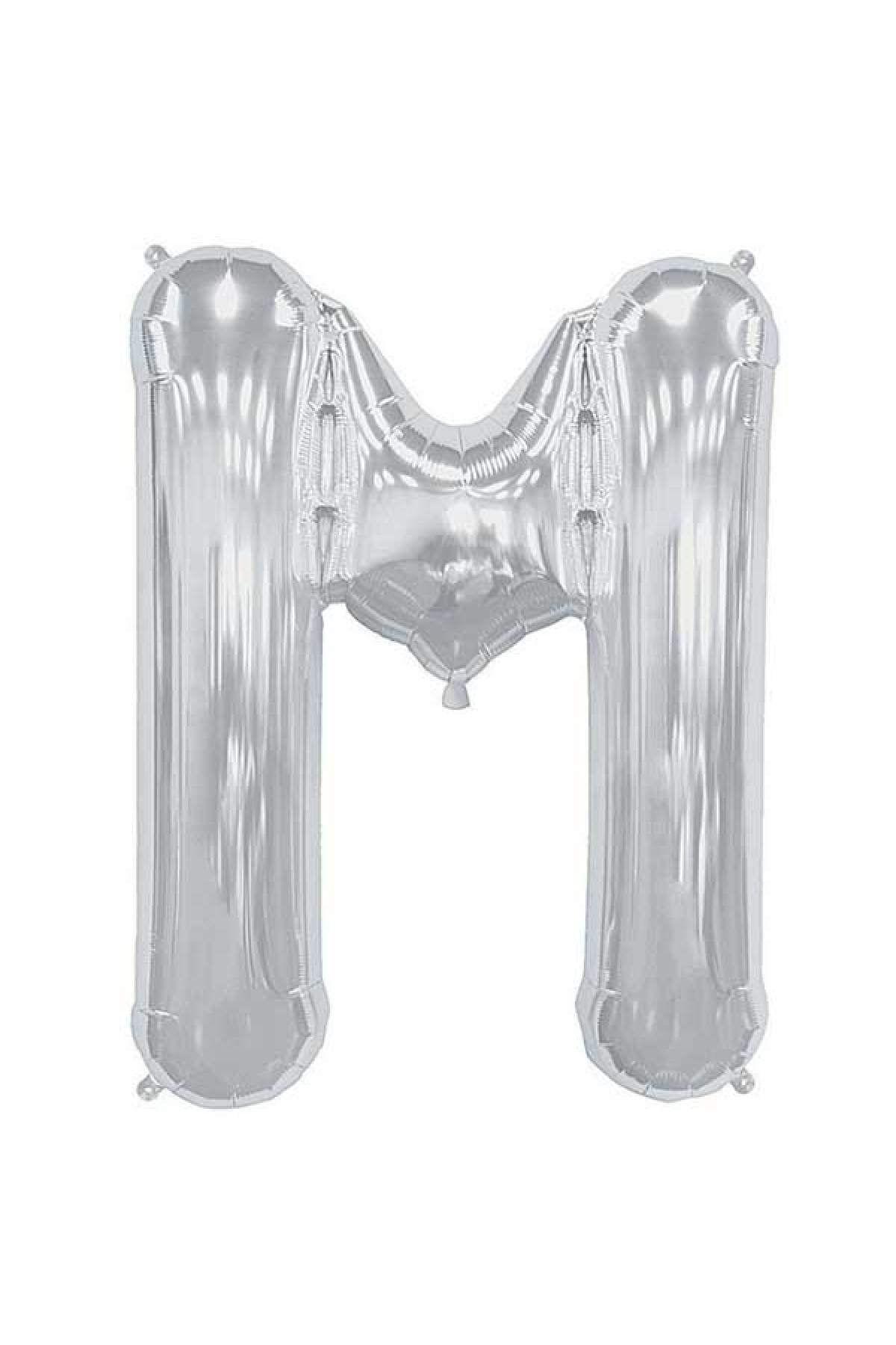 100 Cm Gümüş Büyük Boy Gri Folyo Balon 40 Inç Silver M Harfi