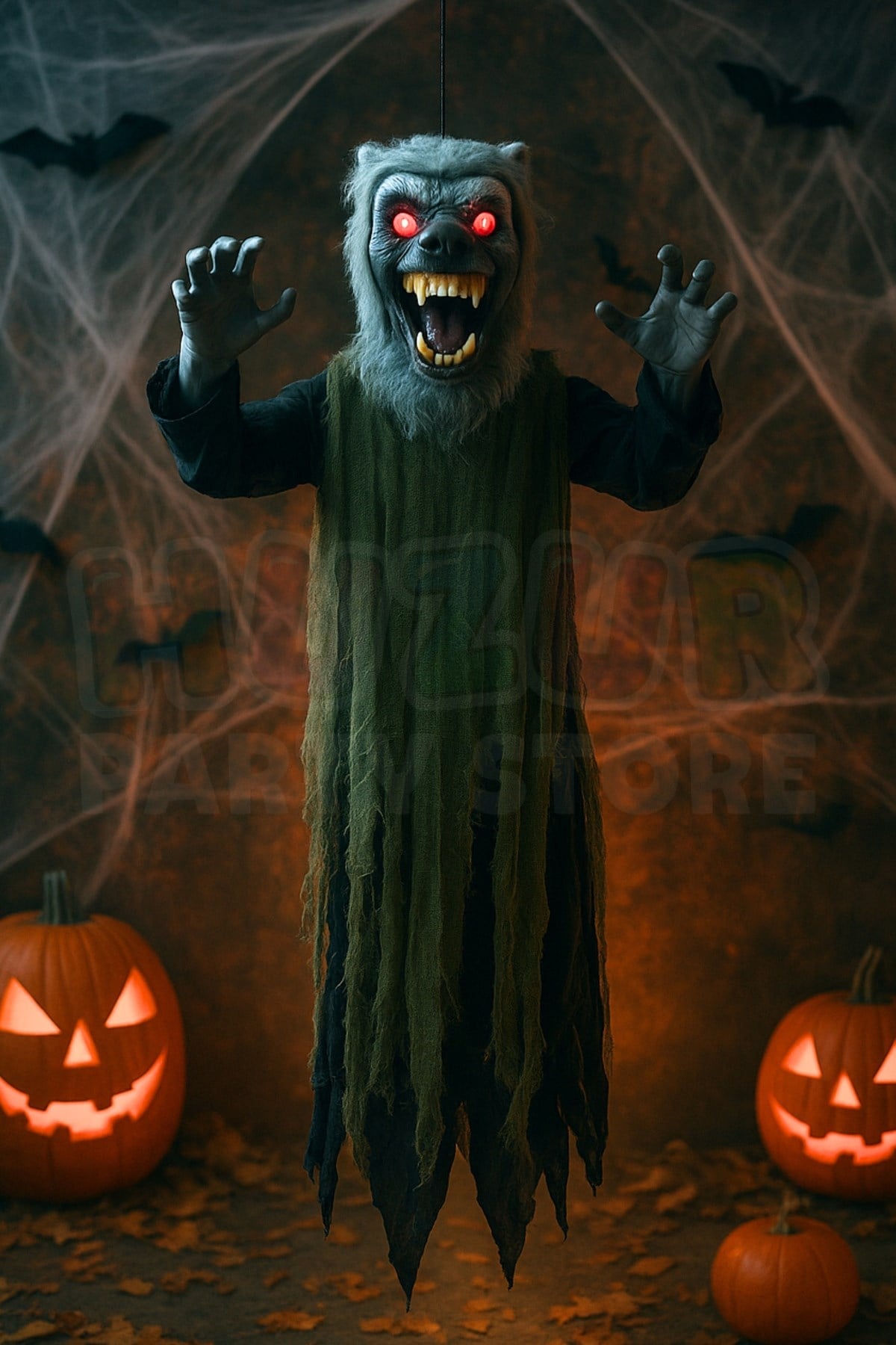 110 Cm Uluyan Hareketli Kurt Adam Dekor Işıklı Sese Duyarlı Pilli Cadılar Bayramı Halloween Süsü