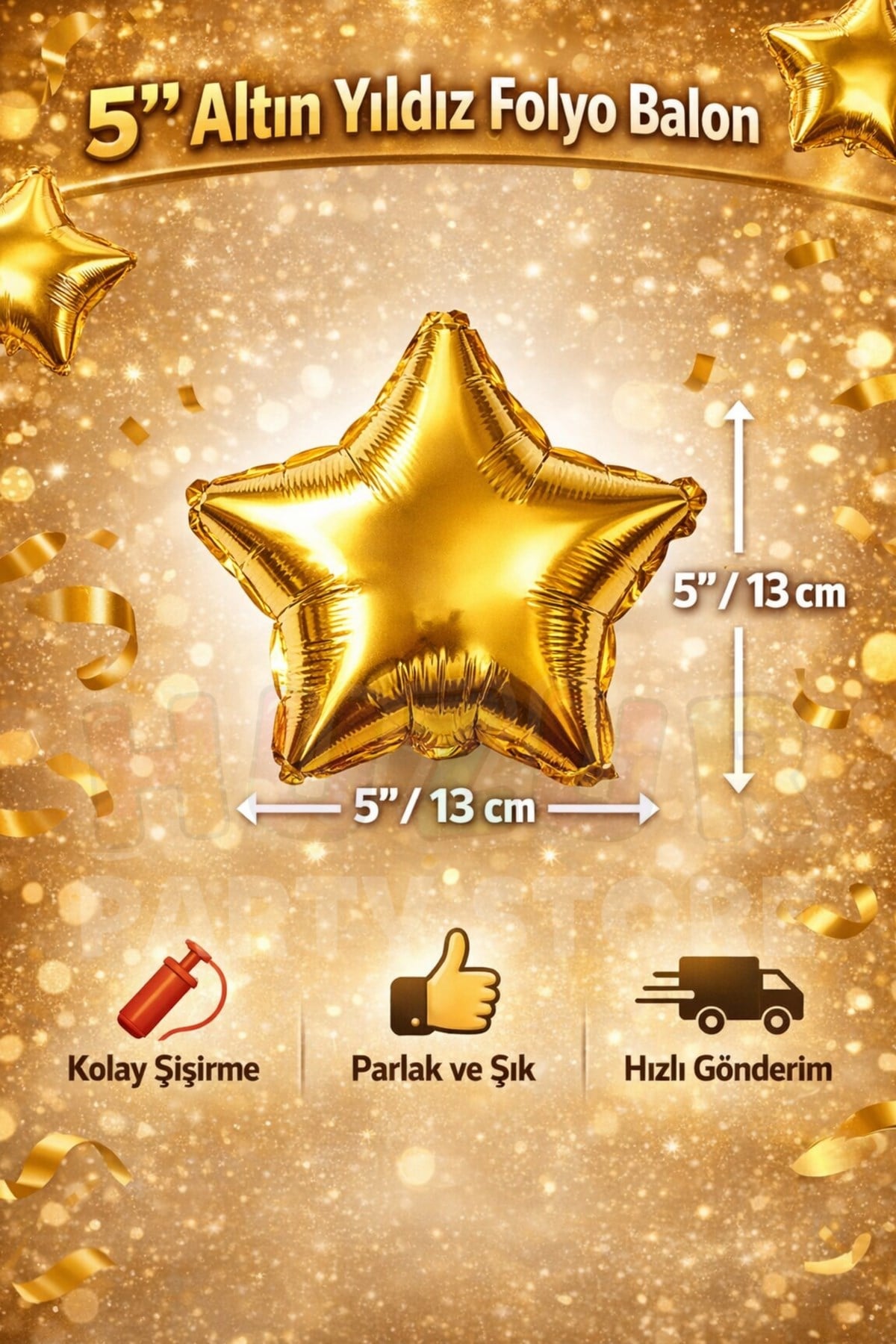 13 Cm Gold Yıldız Folyo Balon Seti 6 Adet 5″ Küçük Yıldız Doğum Günü Parti Ramazan Özel Gün Süsleri